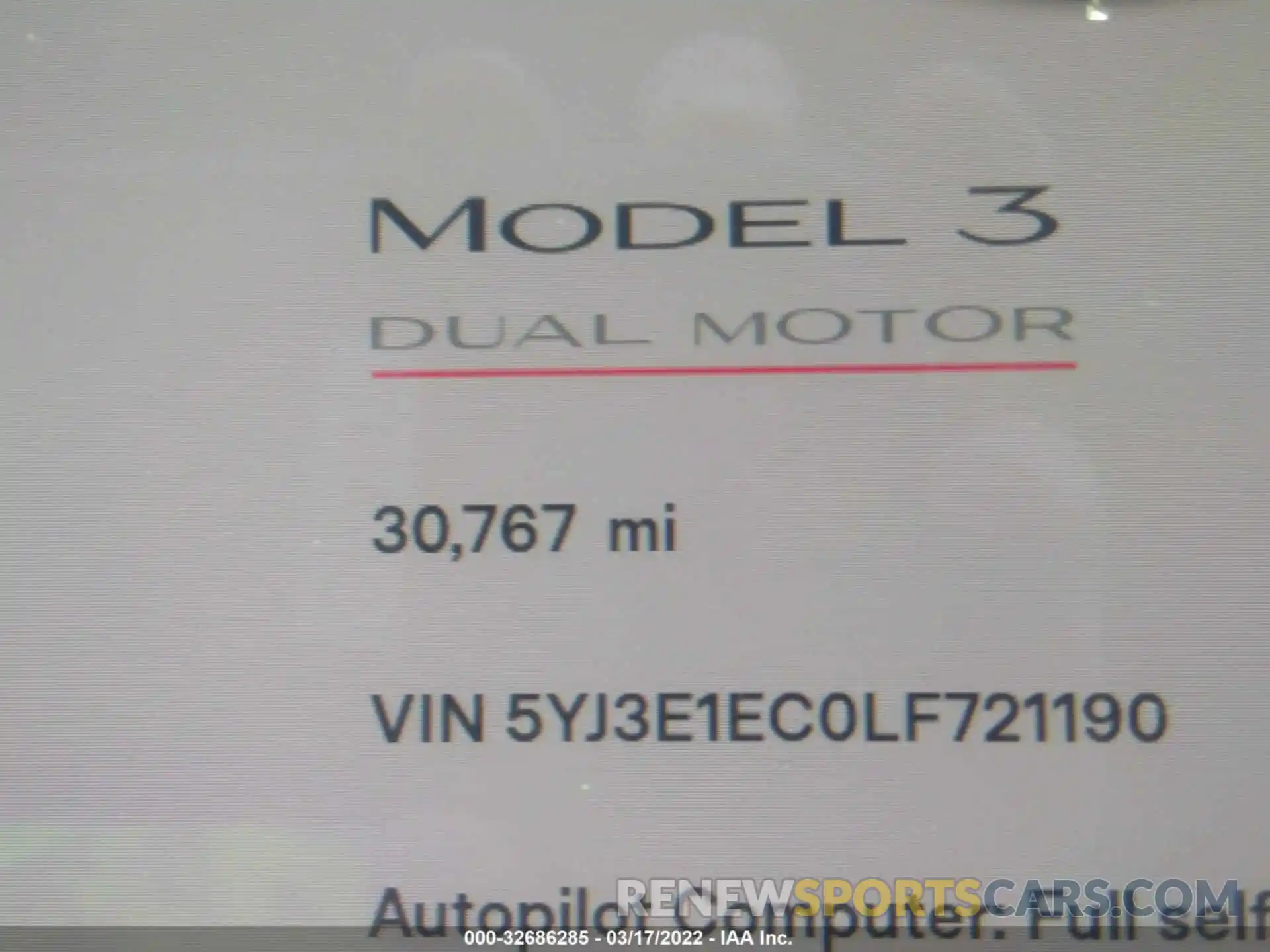 7 Photograph of a damaged car 5YJ3E1EC0LF721190 TESLA MODEL 3 2020