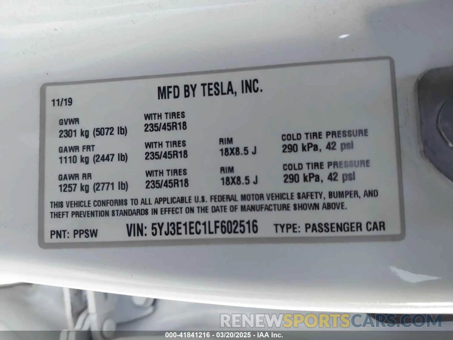 9 Photograph of a damaged car 5YJ3E1EC1LF602516 TESLA MODEL 3 2020