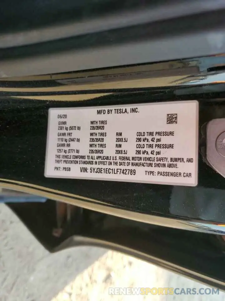 13 Photograph of a damaged car 5YJ3E1EC1LF742789 TESLA MODEL 3 2020