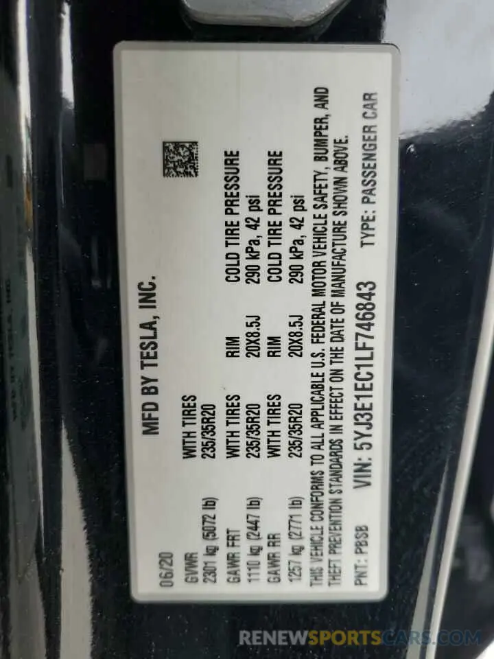 15 Photograph of a damaged car 5YJ3E1EC1LF746843 TESLA MODEL 3 2020