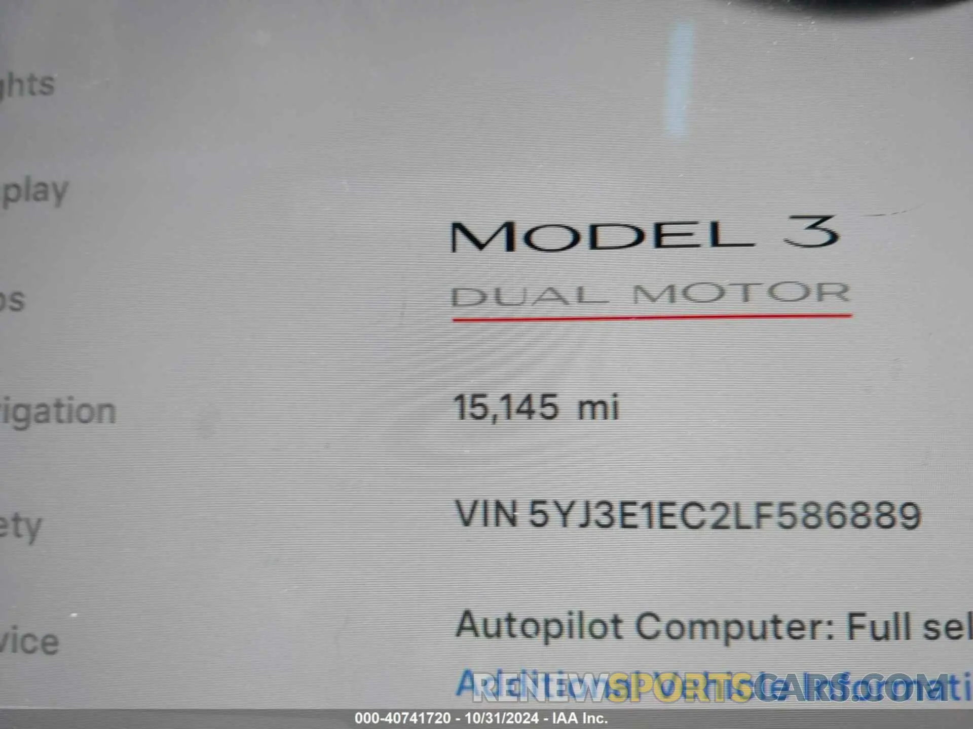 16 Photograph of a damaged car 5YJ3E1EC2LF586889 TESLA MODEL 3 2020