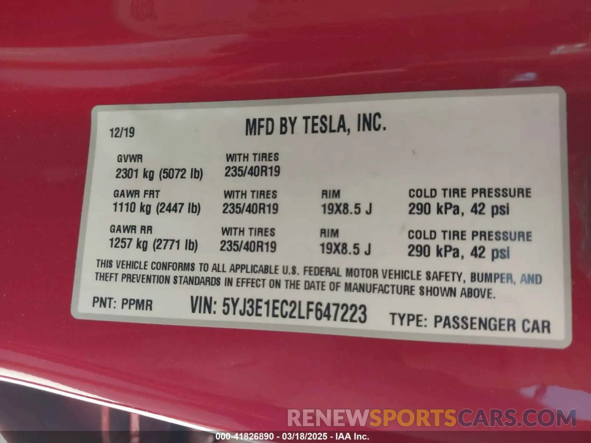 9 Photograph of a damaged car 5YJ3E1EC2LF647223 TESLA MODEL 3 2020
