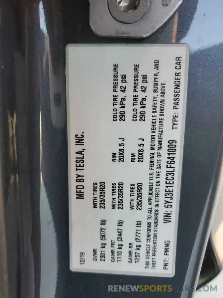 14 Photograph of a damaged car 5YJ3E1EC3LF641009 TESLA MODEL 3 2020
