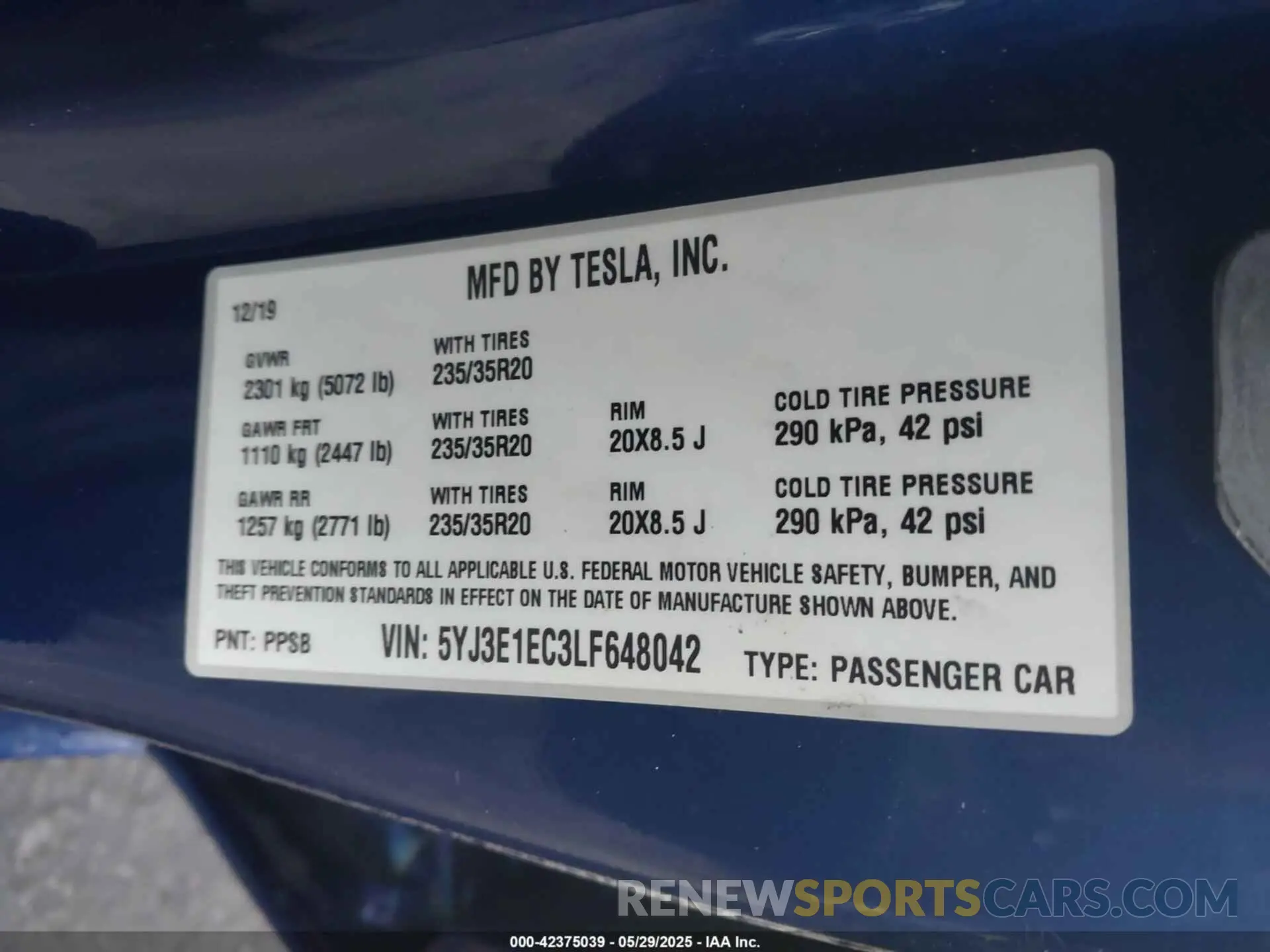 9 Photograph of a damaged car 5YJ3E1EC3LF648042 TESLA MODEL 3 2020