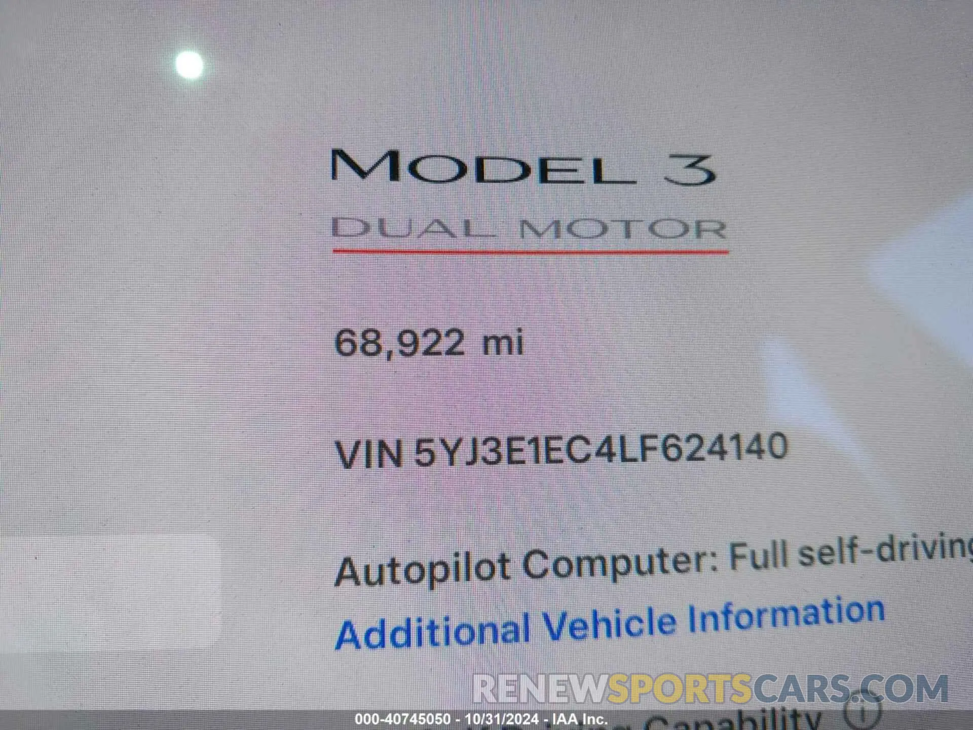 7 Photograph of a damaged car 5YJ3E1EC4LF624140 TESLA MODEL 3 2020