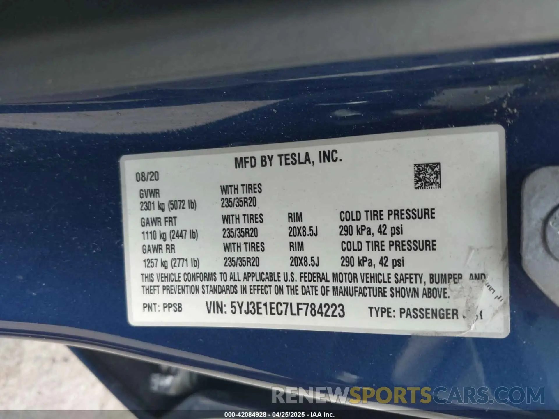 9 Photograph of a damaged car 5YJ3E1EC7LF784223 TESLA MODEL 3 2020