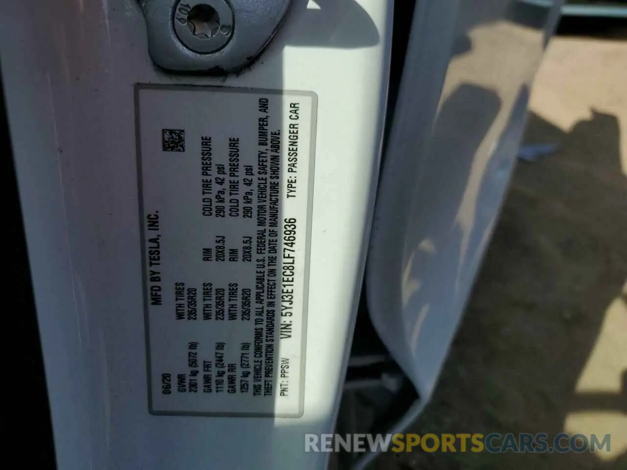 13 Photograph of a damaged car 5YJ3E1EC8LF746936 TESLA MODEL 3 2020