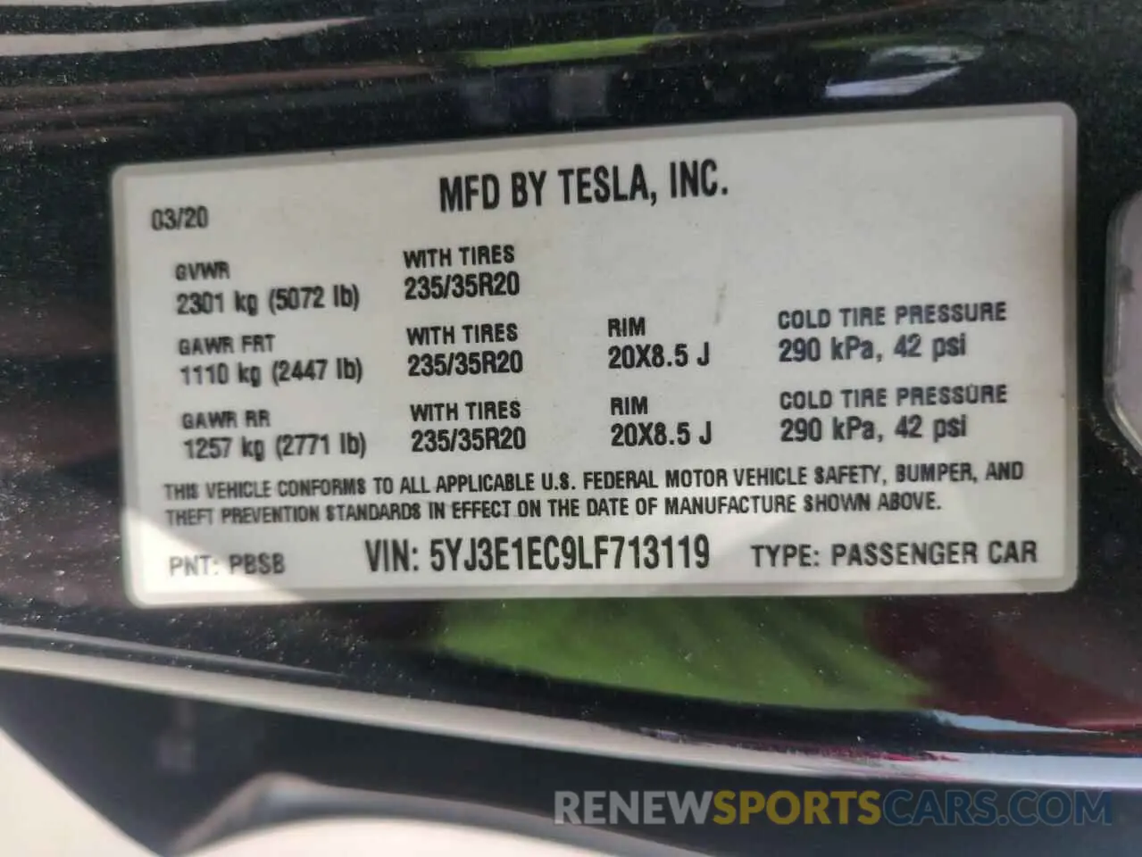 12 Photograph of a damaged car 5YJ3E1EC9LF713119 TESLA MODEL 3 2020