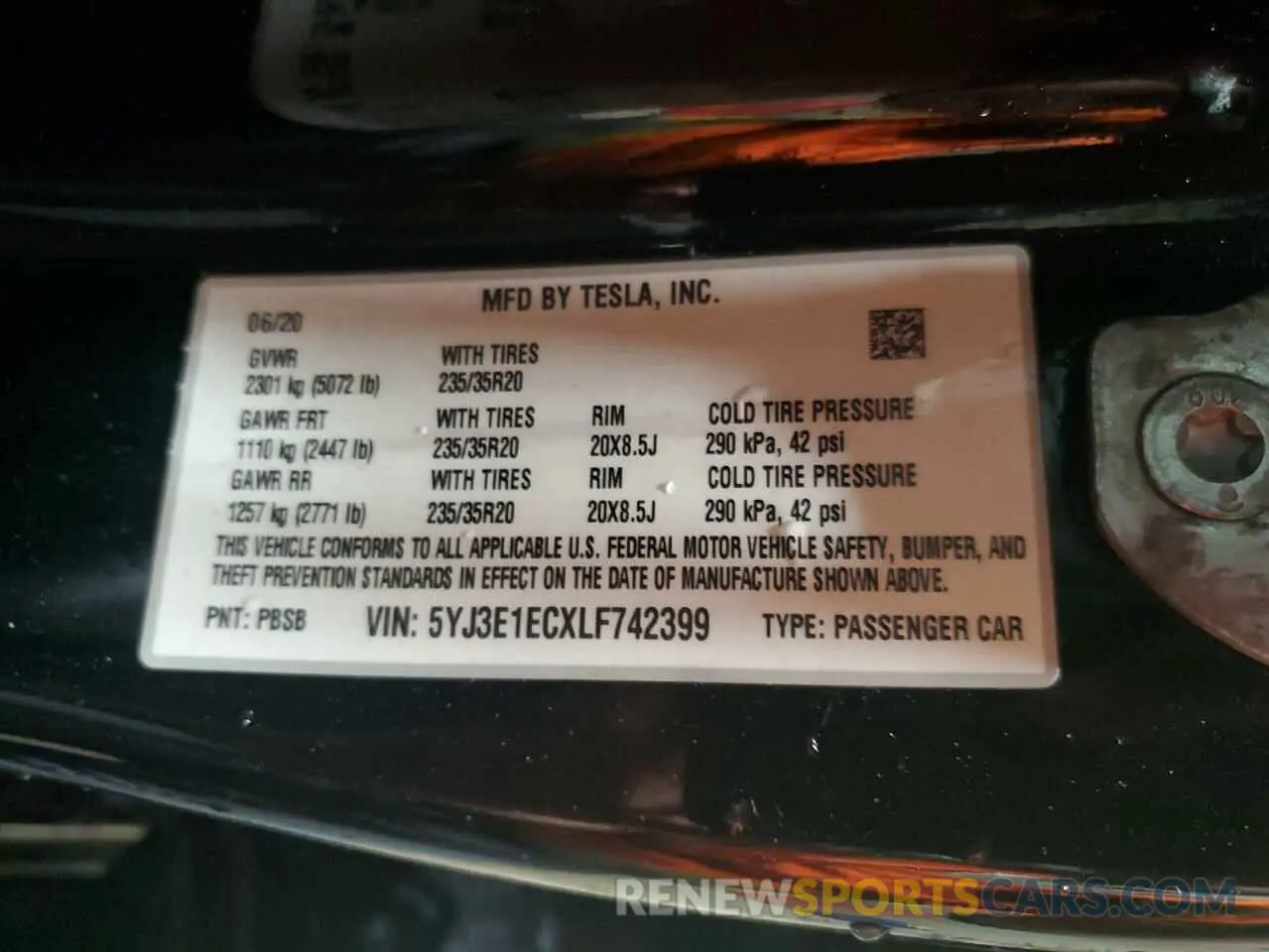 12 Photograph of a damaged car 5YJ3E1ECXLF742399 TESLA MODEL 3 2020