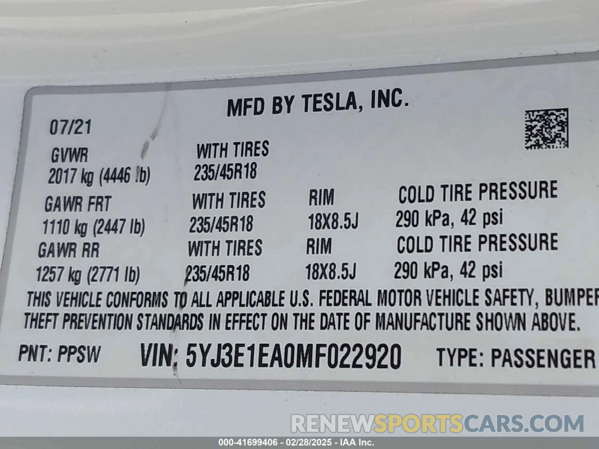 9 Photograph of a damaged car 5YJ3E1EA0MF022920 TESLA MODEL 3 2021
