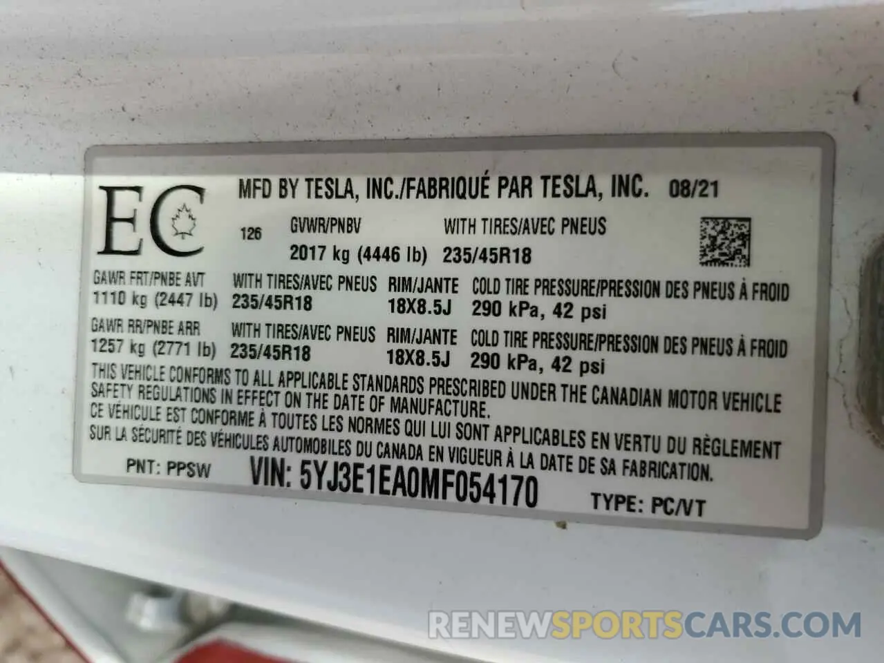 12 Photograph of a damaged car 5YJ3E1EA0MF054170 TESLA MODEL 3 2021