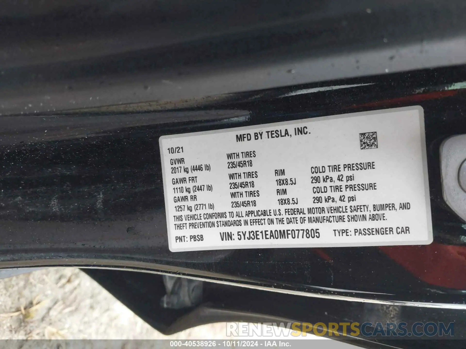9 Photograph of a damaged car 5YJ3E1EA0MF077805 TESLA MODEL 3 2021