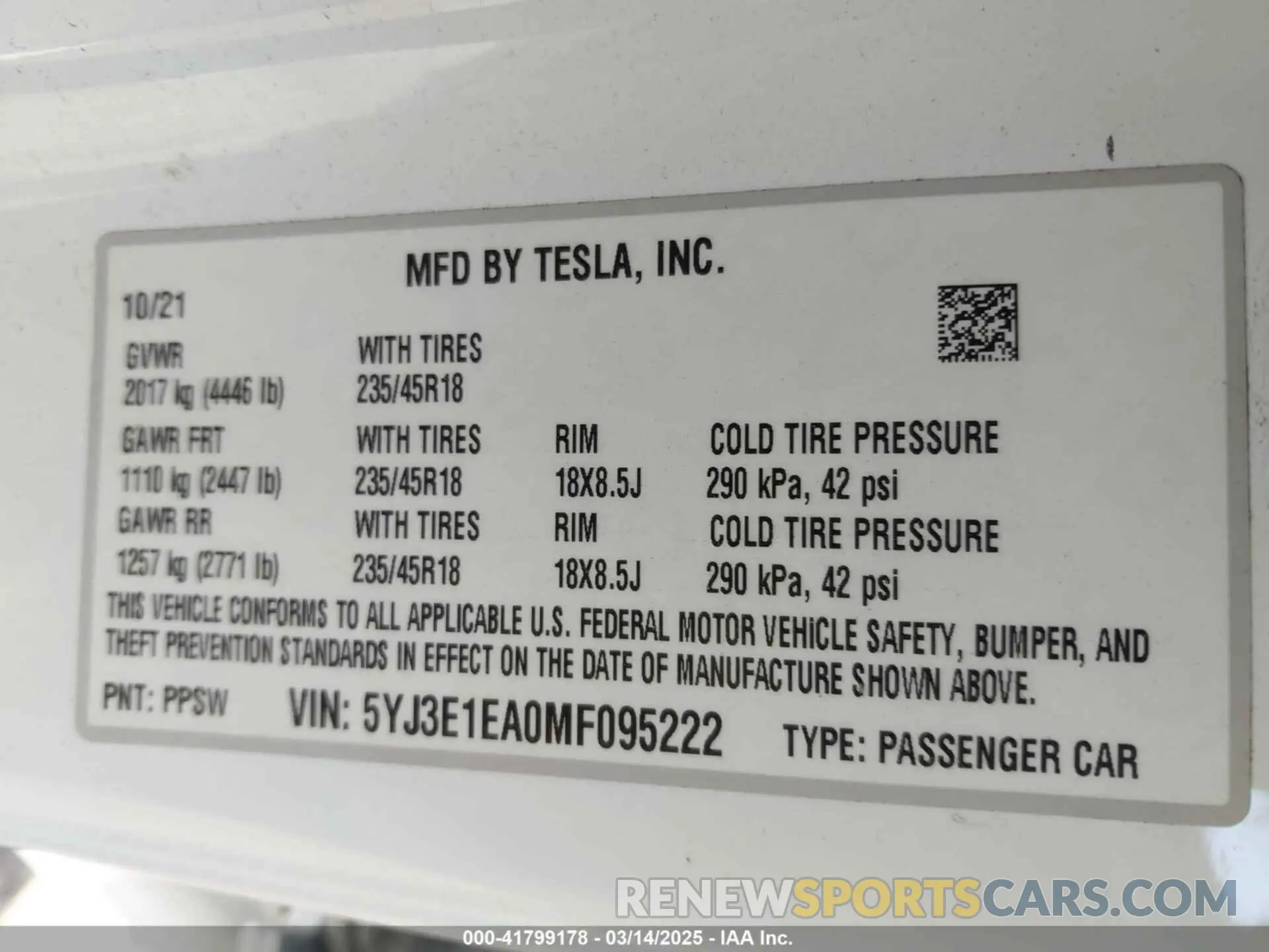 9 Photograph of a damaged car 5YJ3E1EA0MF095222 TESLA MODEL 3 2021