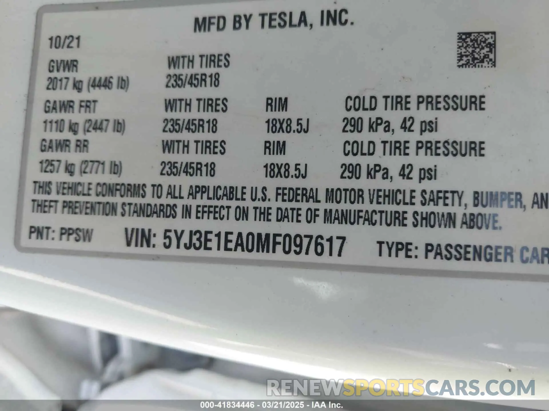 9 Photograph of a damaged car 5YJ3E1EA0MF097617 TESLA MODEL 3 2021
