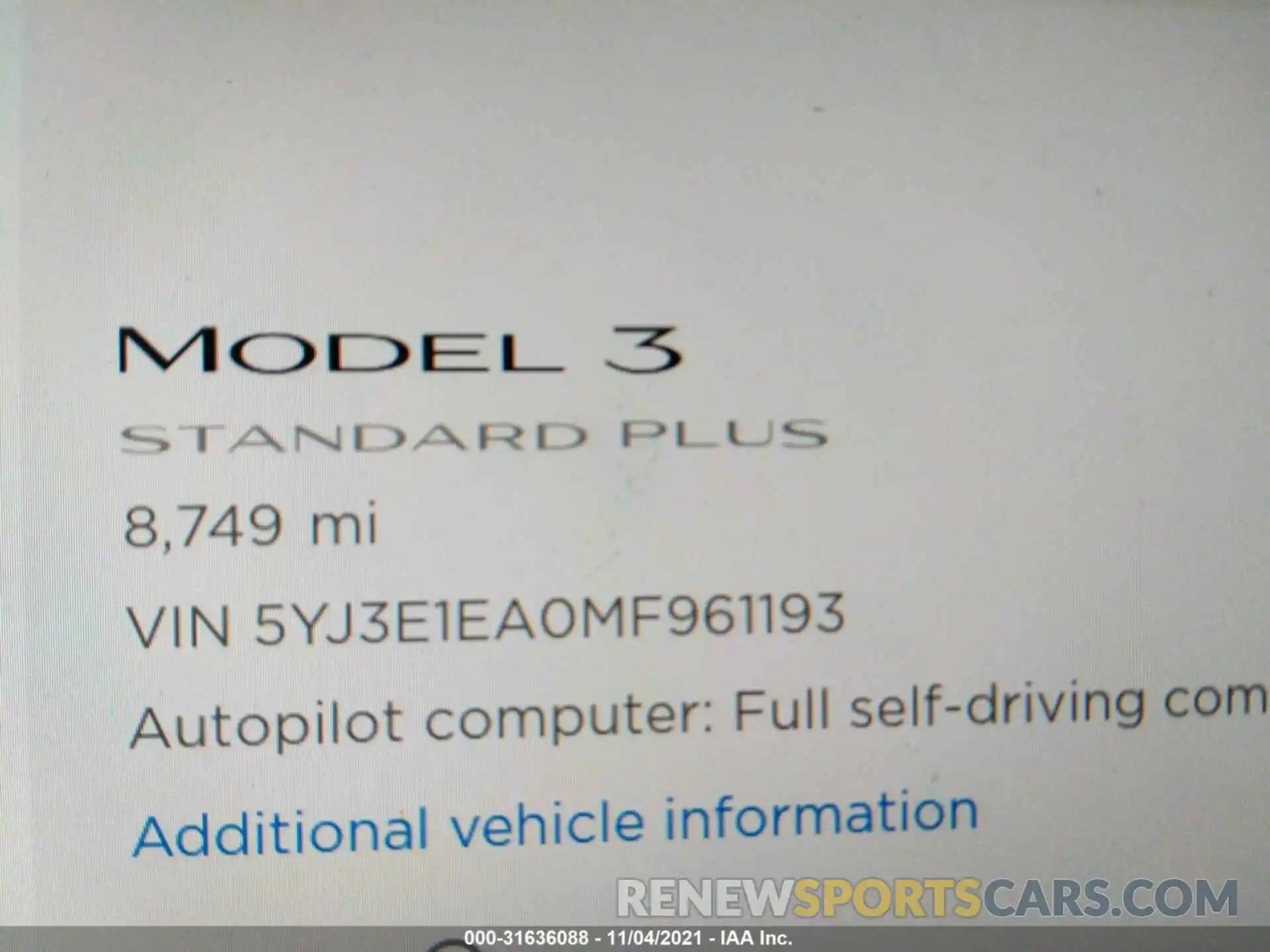 7 Photograph of a damaged car 5YJ3E1EA0MF961193 TESLA MODEL 3 2021