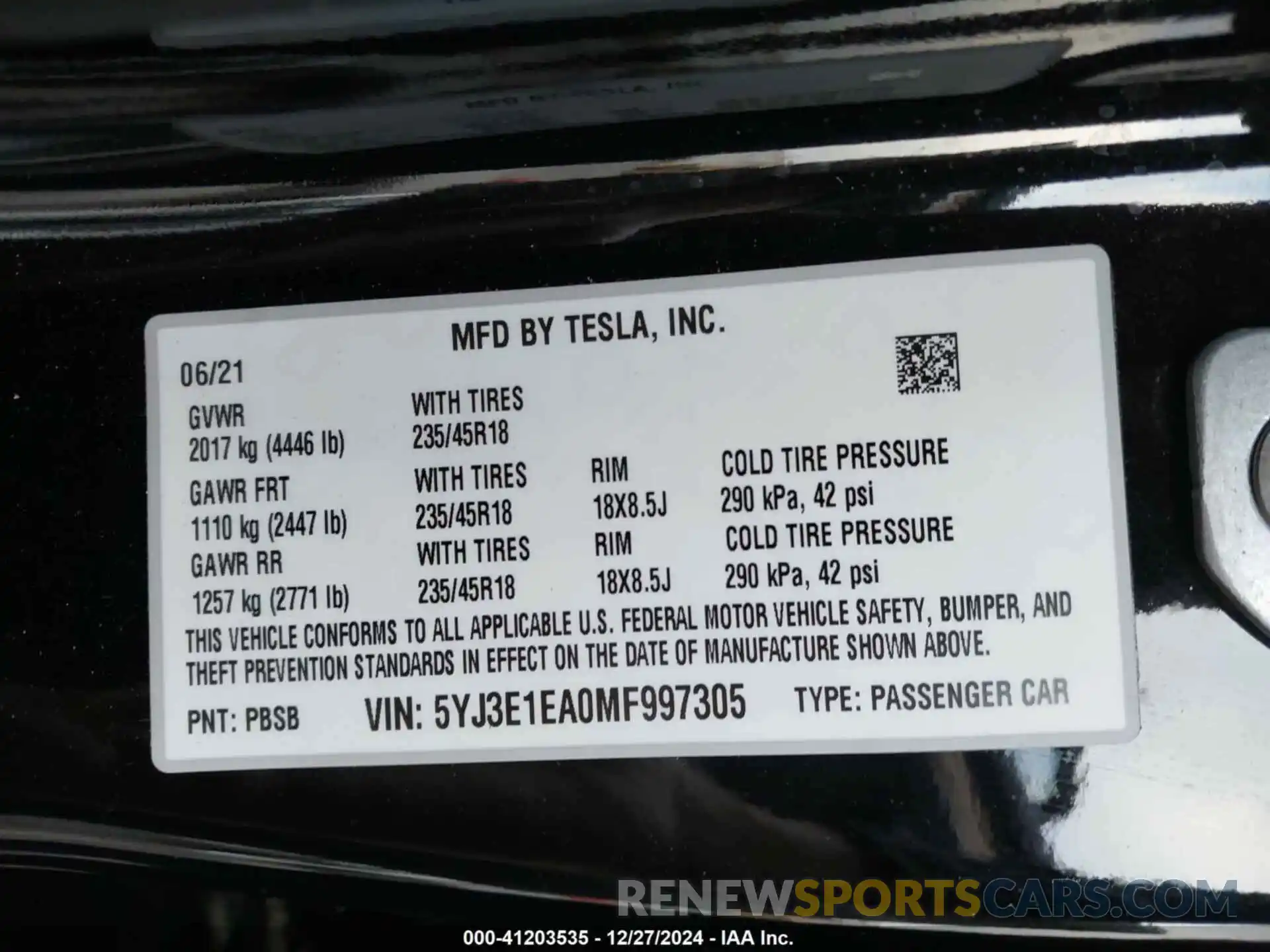 9 Photograph of a damaged car 5YJ3E1EA0MF997305 TESLA MODEL 3 2021