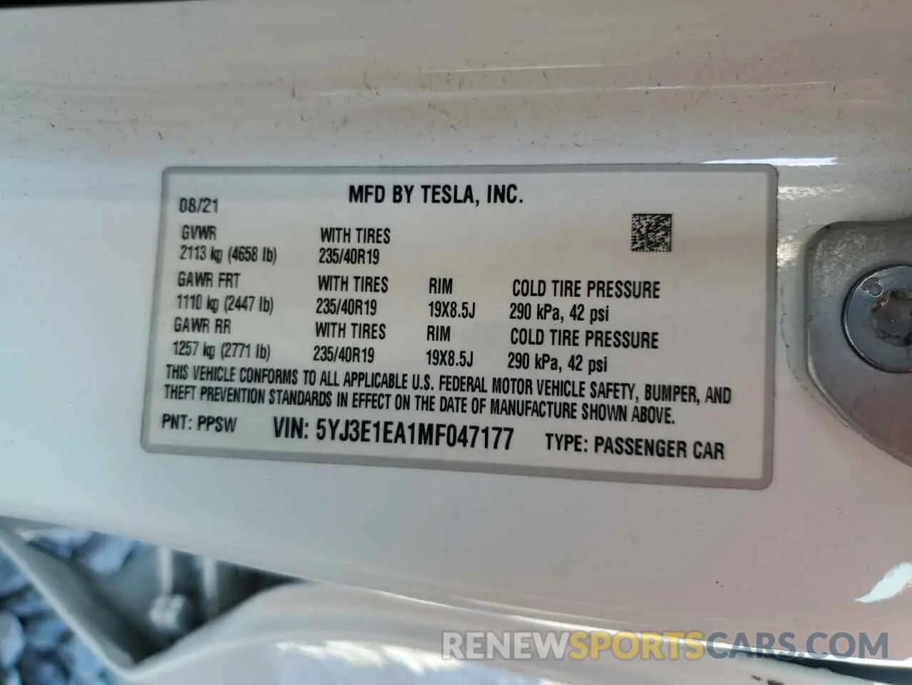 12 Photograph of a damaged car 5YJ3E1EA1MF047177 TESLA MODEL 3 2021