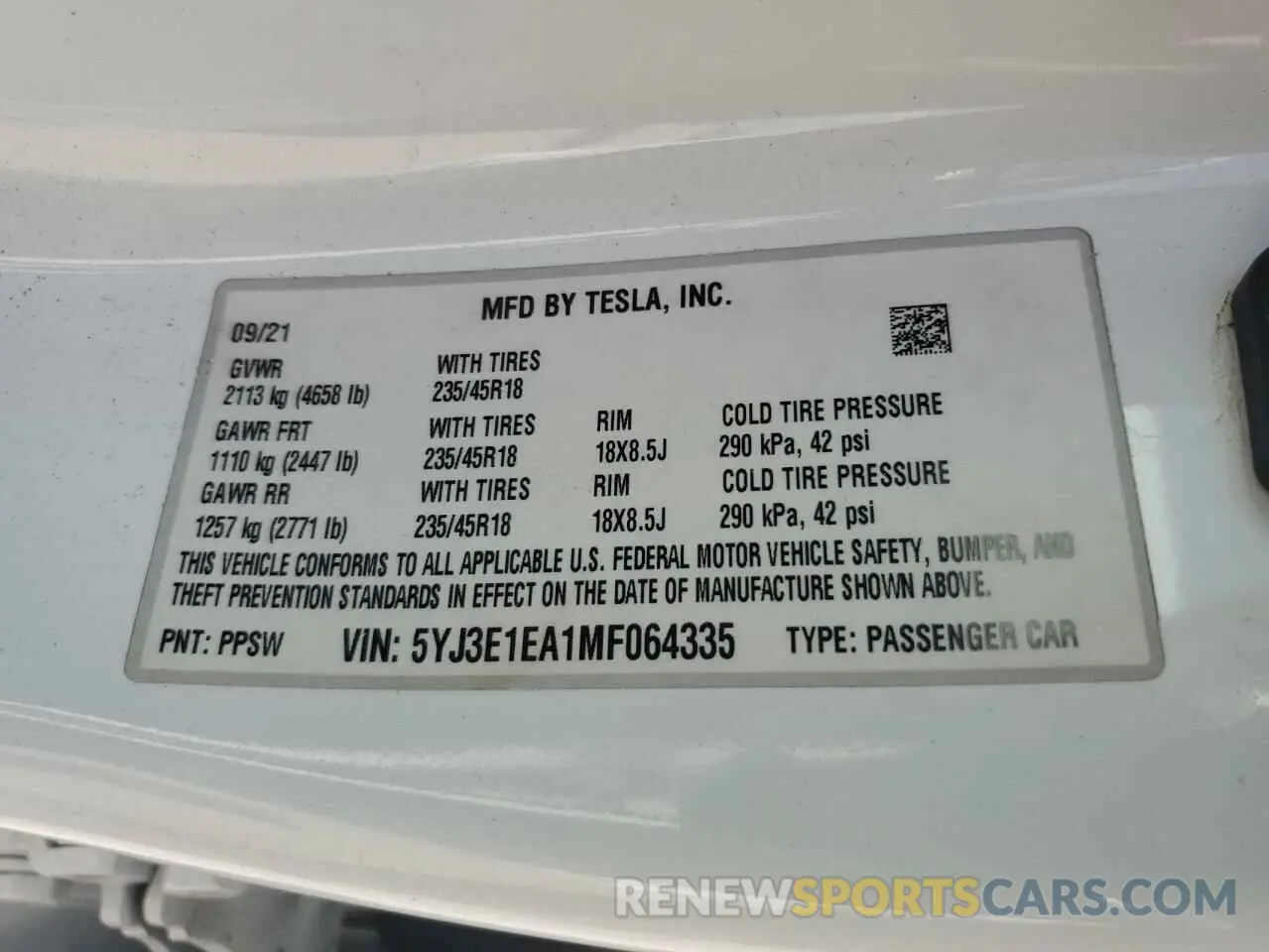 12 Photograph of a damaged car 5YJ3E1EA1MF064335 TESLA MODEL 3 2021