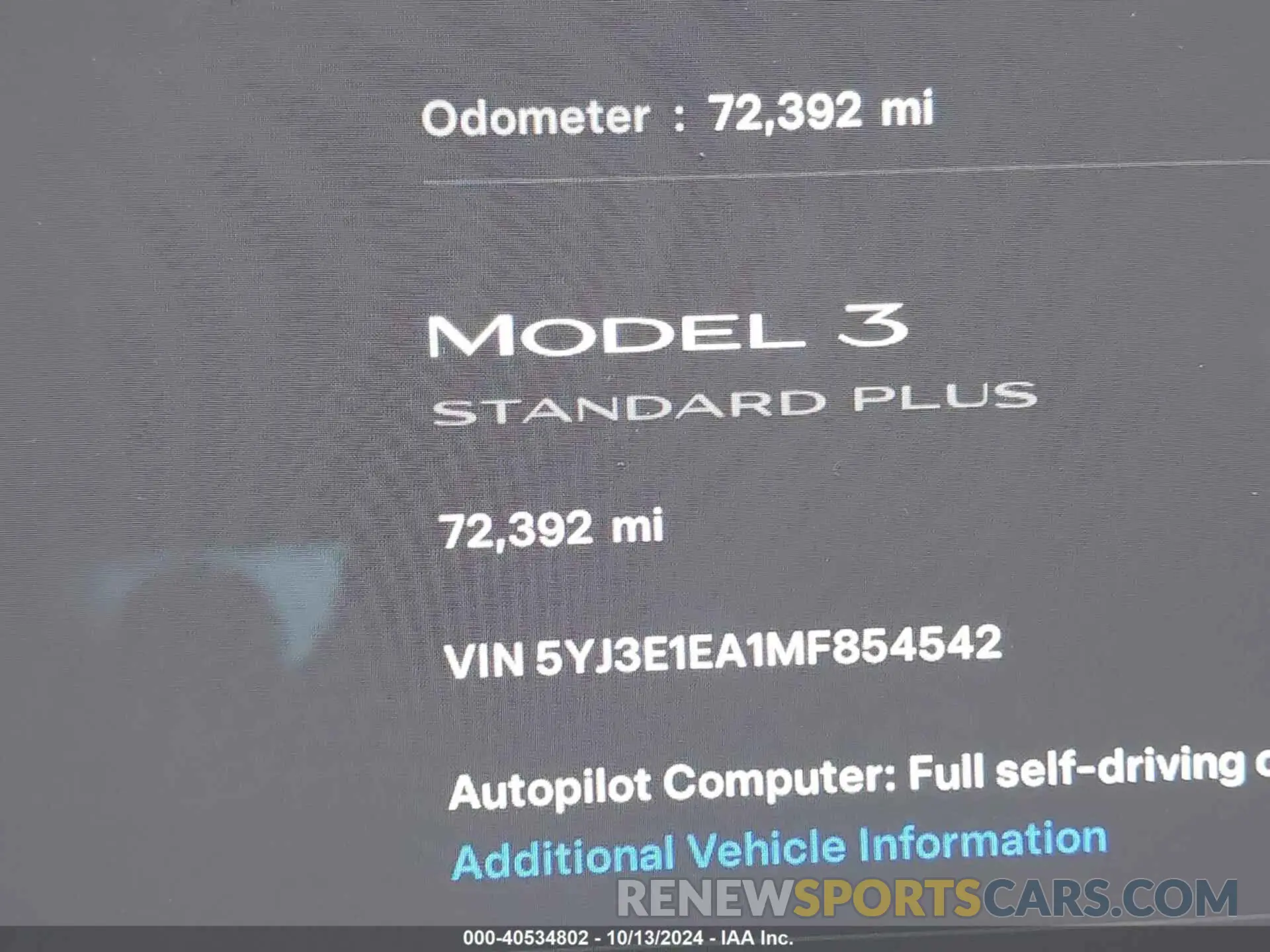 15 Photograph of a damaged car 5YJ3E1EA1MF854542 TESLA MODEL 3 2021