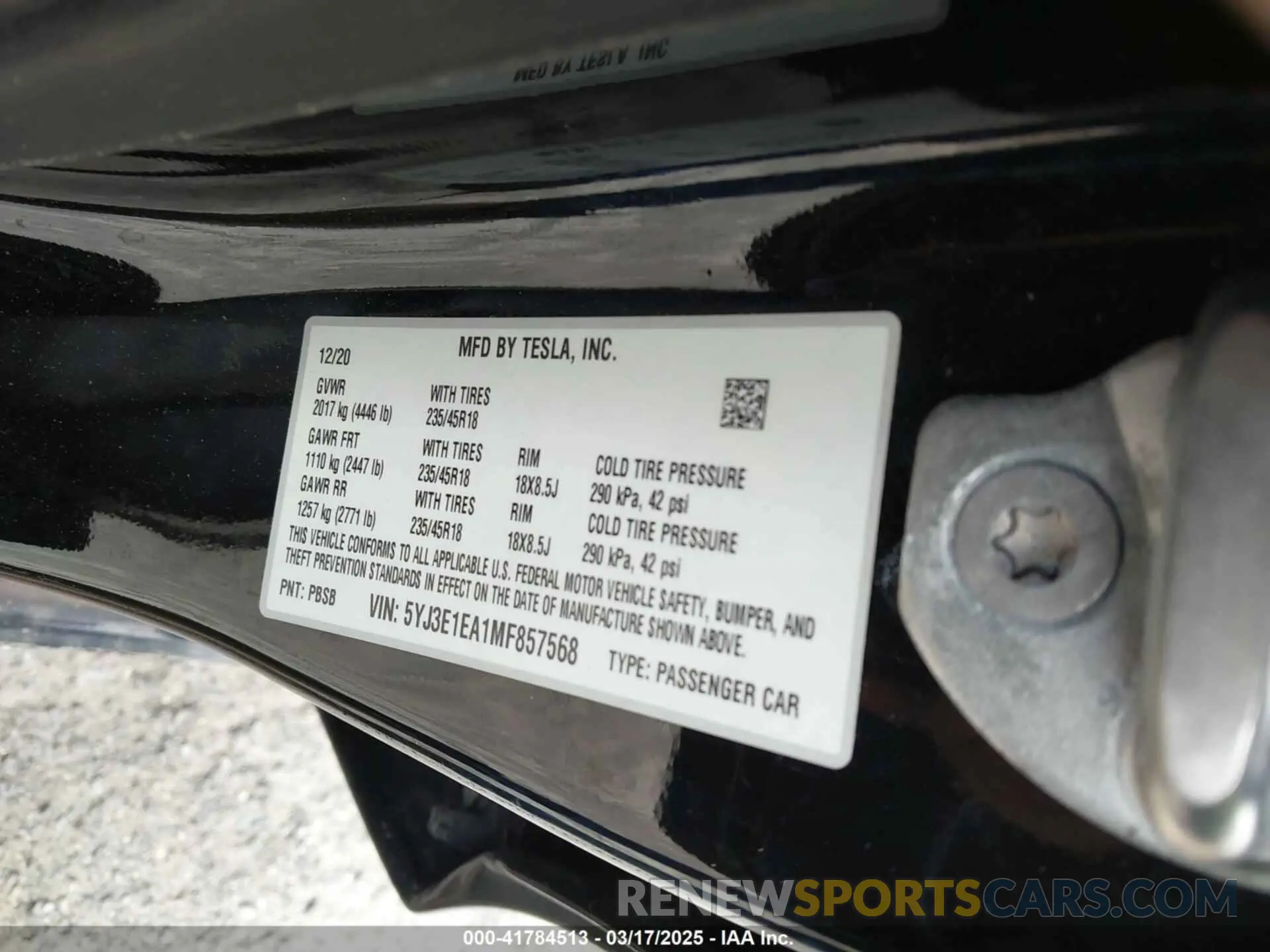 9 Photograph of a damaged car 5YJ3E1EA1MF857568 TESLA MODEL 3 2021