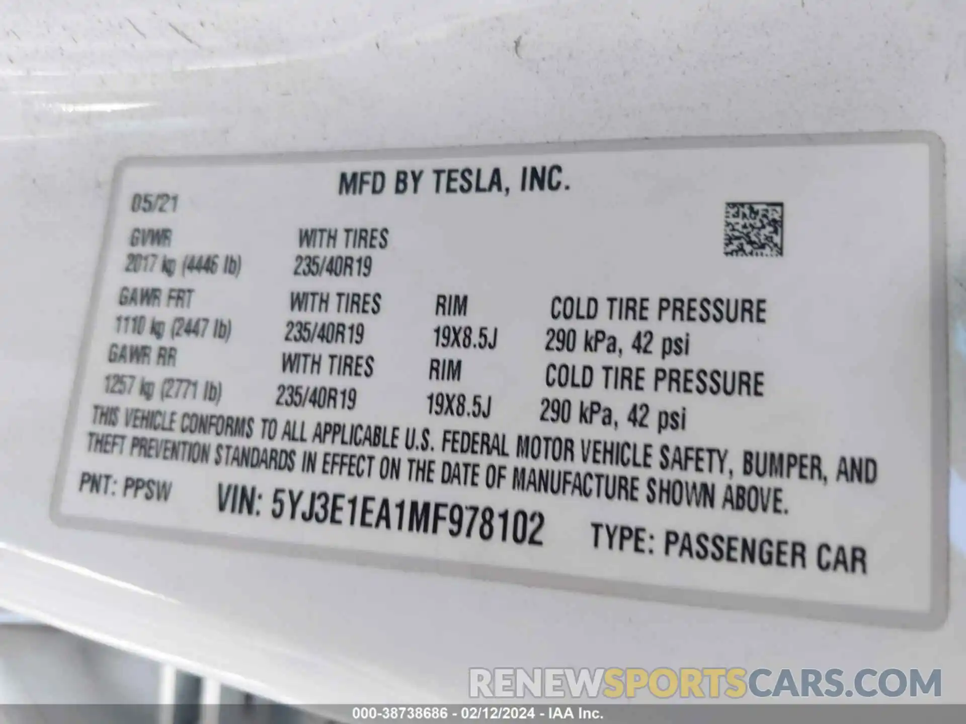 9 Photograph of a damaged car 5YJ3E1EA1MF978102 TESLA MODEL 3 2021