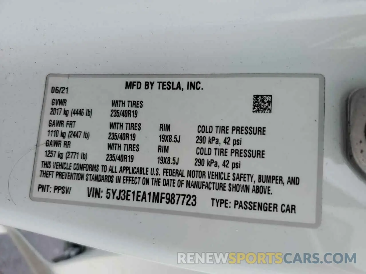 12 Photograph of a damaged car 5YJ3E1EA1MF987723 TESLA MODEL 3 2021