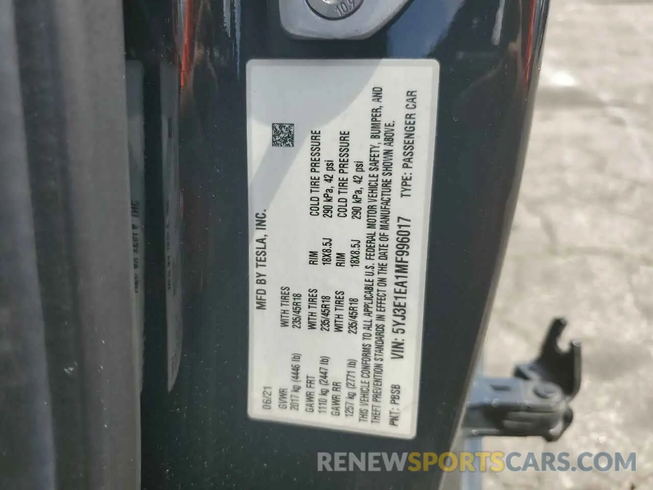 12 Photograph of a damaged car 5YJ3E1EA1MF996017 TESLA MODEL 3 2021