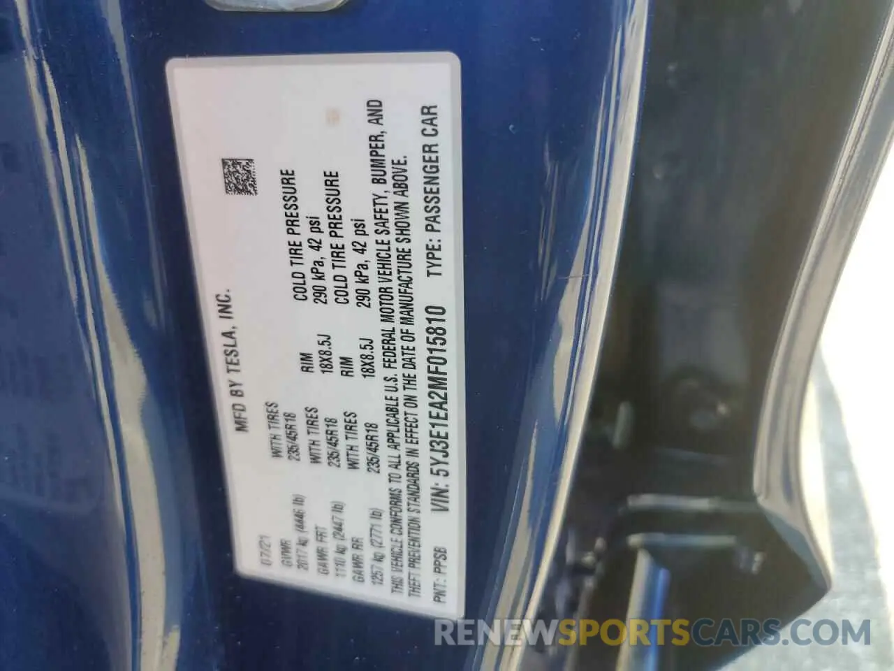 12 Photograph of a damaged car 5YJ3E1EA2MF015810 TESLA MODEL 3 2021