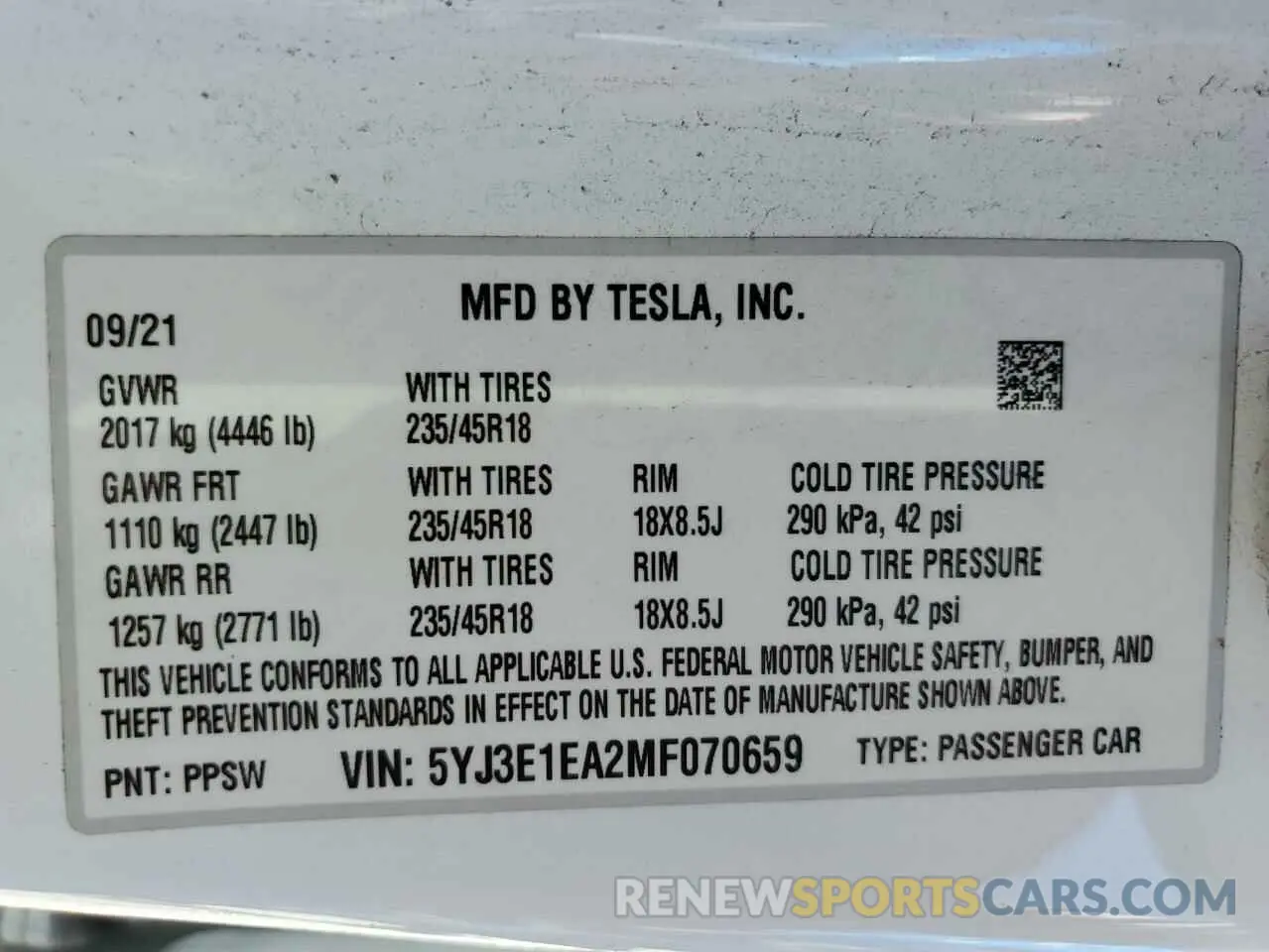 13 Photograph of a damaged car 5YJ3E1EA2MF070659 TESLA MODEL 3 2021