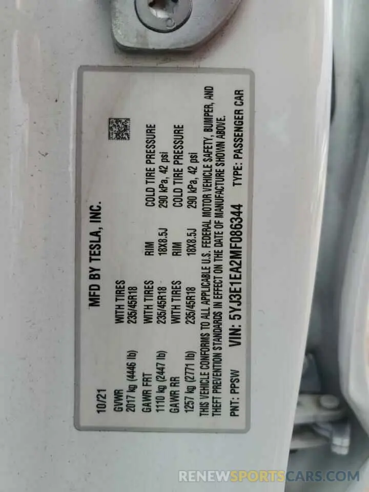 14 Photograph of a damaged car 5YJ3E1EA2MF086344 TESLA MODEL 3 2021