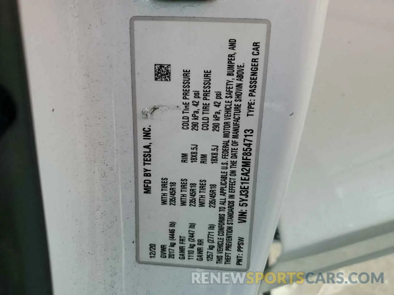 13 Photograph of a damaged car 5YJ3E1EA2MF854713 TESLA MODEL 3 2021