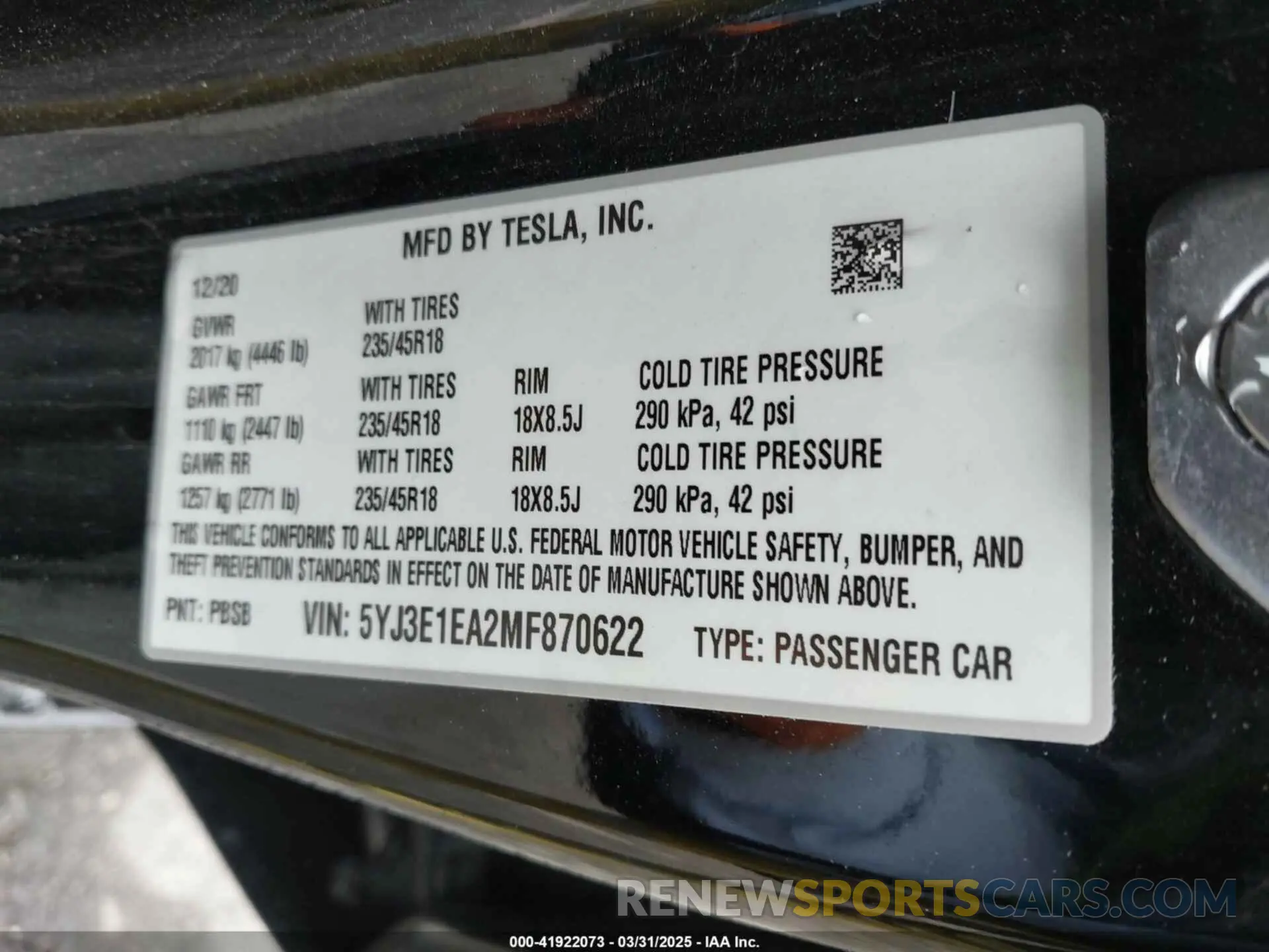 9 Photograph of a damaged car 5YJ3E1EA2MF870622 TESLA MODEL 3 2021