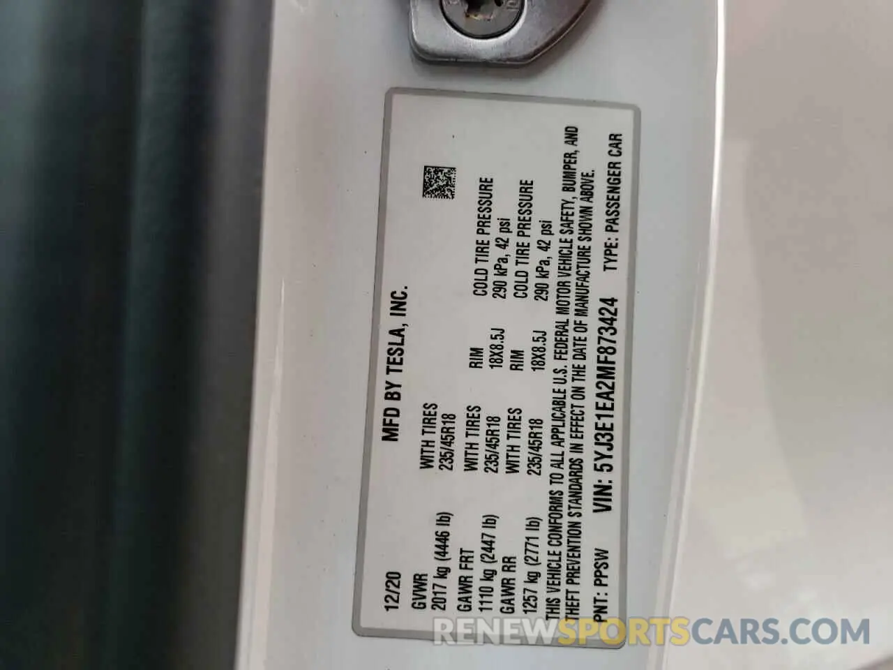12 Photograph of a damaged car 5YJ3E1EA2MF873424 TESLA MODEL 3 2021