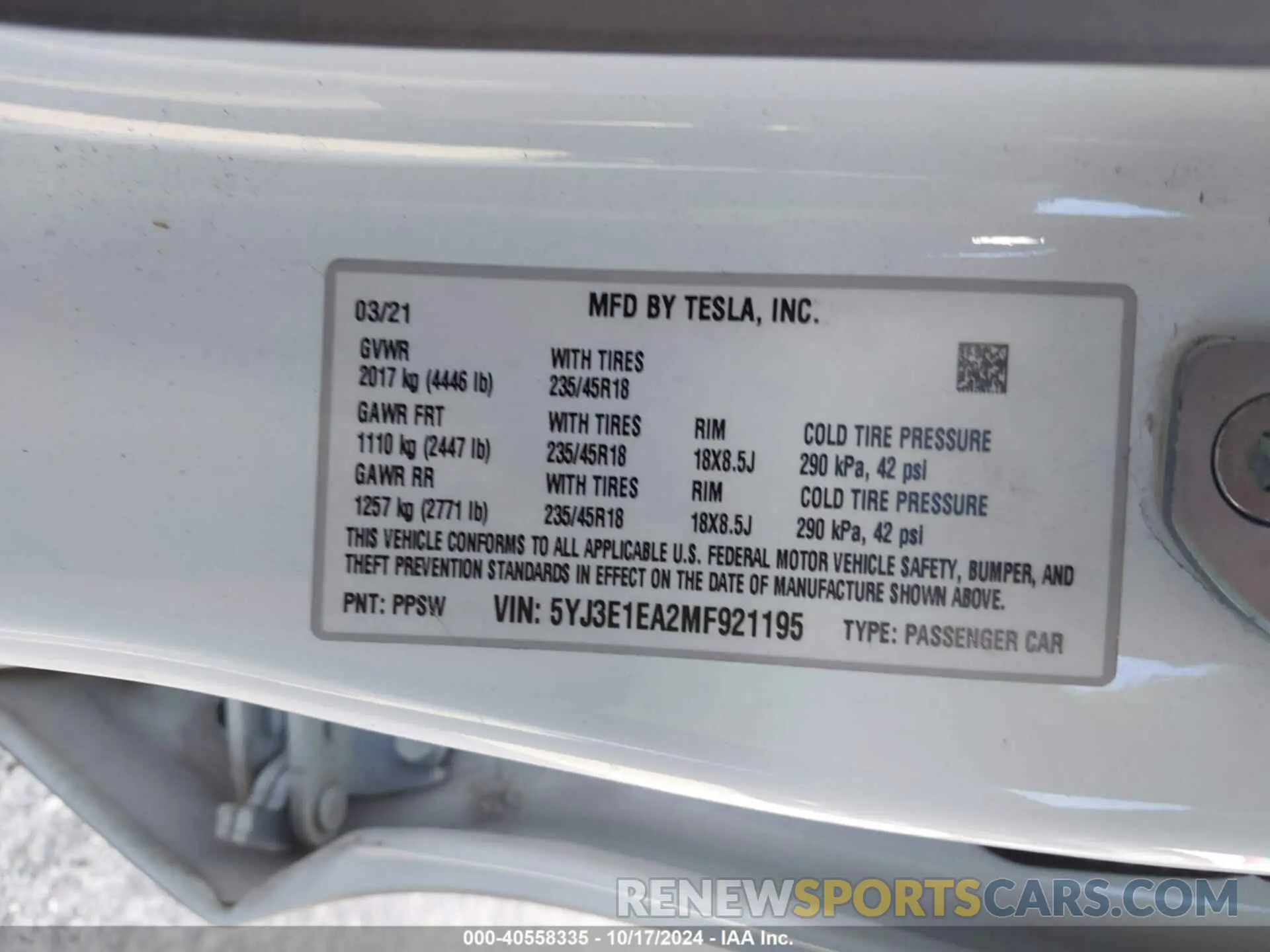 9 Photograph of a damaged car 5YJ3E1EA2MF921195 TESLA MODEL 3 2021
