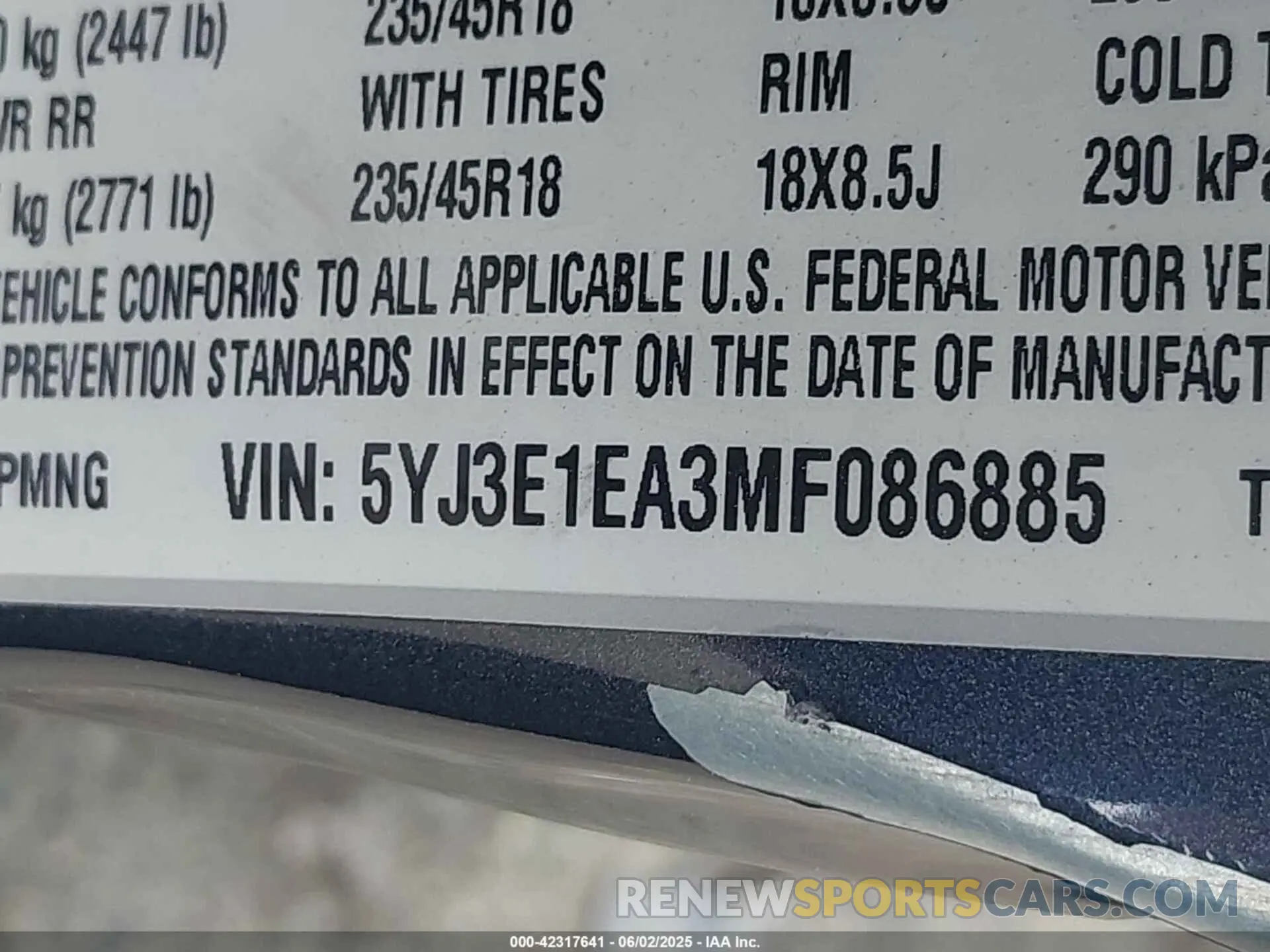 9 Photograph of a damaged car 5YJ3E1EA3MF086885 TESLA MODEL 3 2021