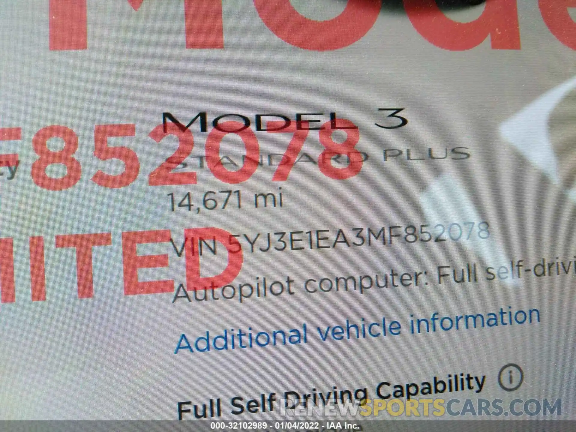 7 Photograph of a damaged car 5YJ3E1EA3MF852078 TESLA MODEL 3 2021