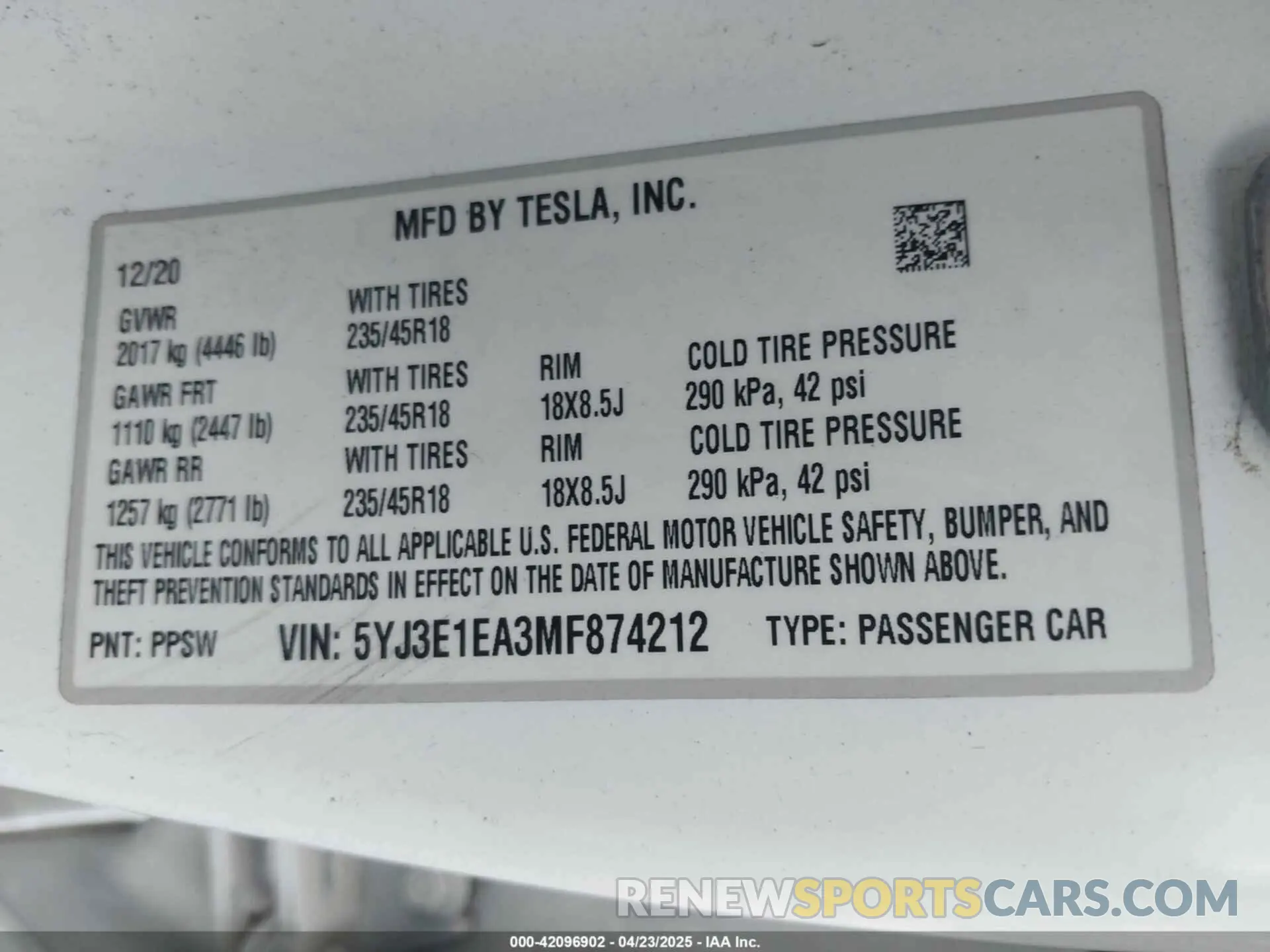 9 Photograph of a damaged car 5YJ3E1EA3MF874212 TESLA MODEL 3 2021