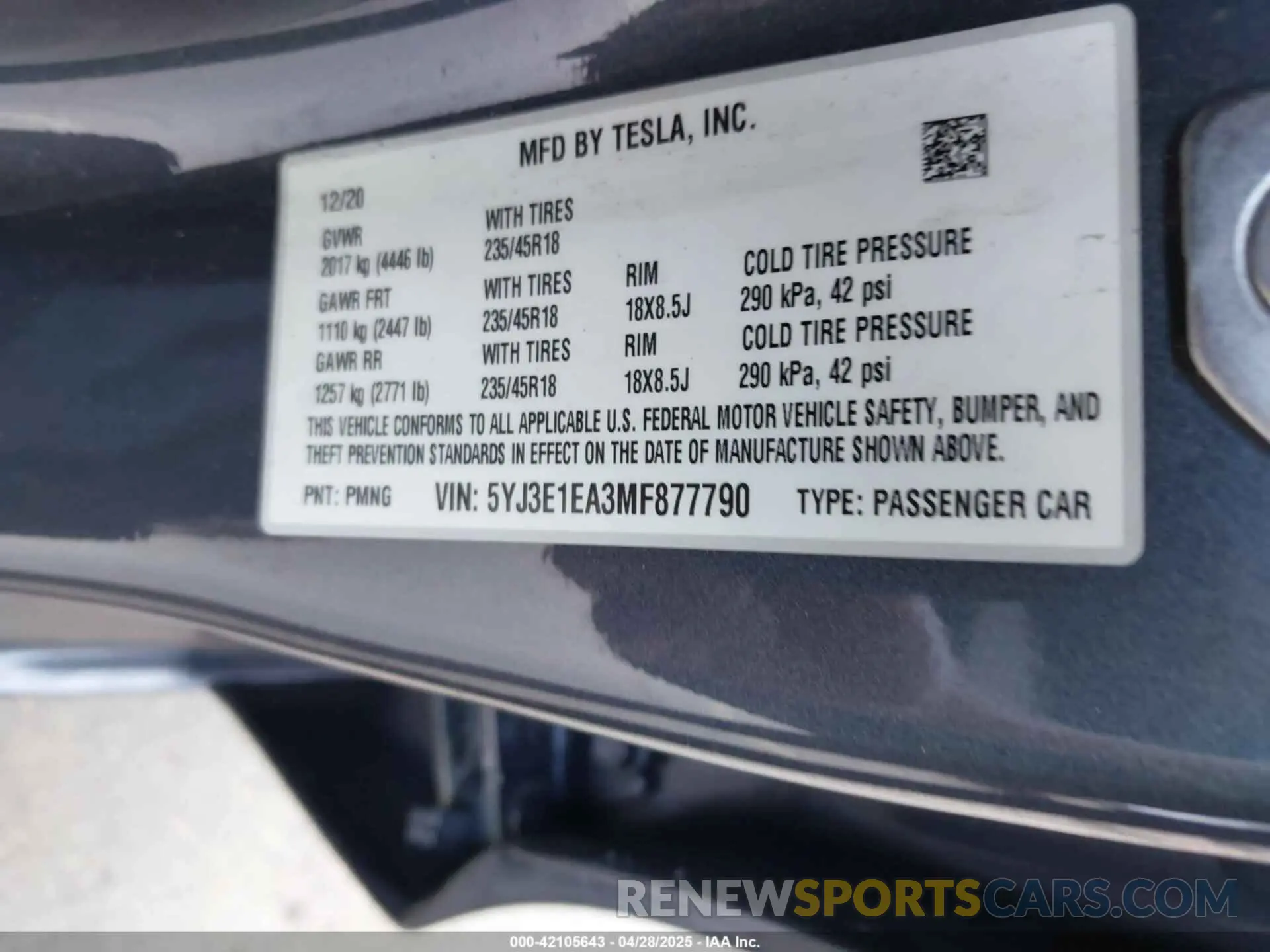 9 Photograph of a damaged car 5YJ3E1EA3MF877790 TESLA MODEL 3 2021