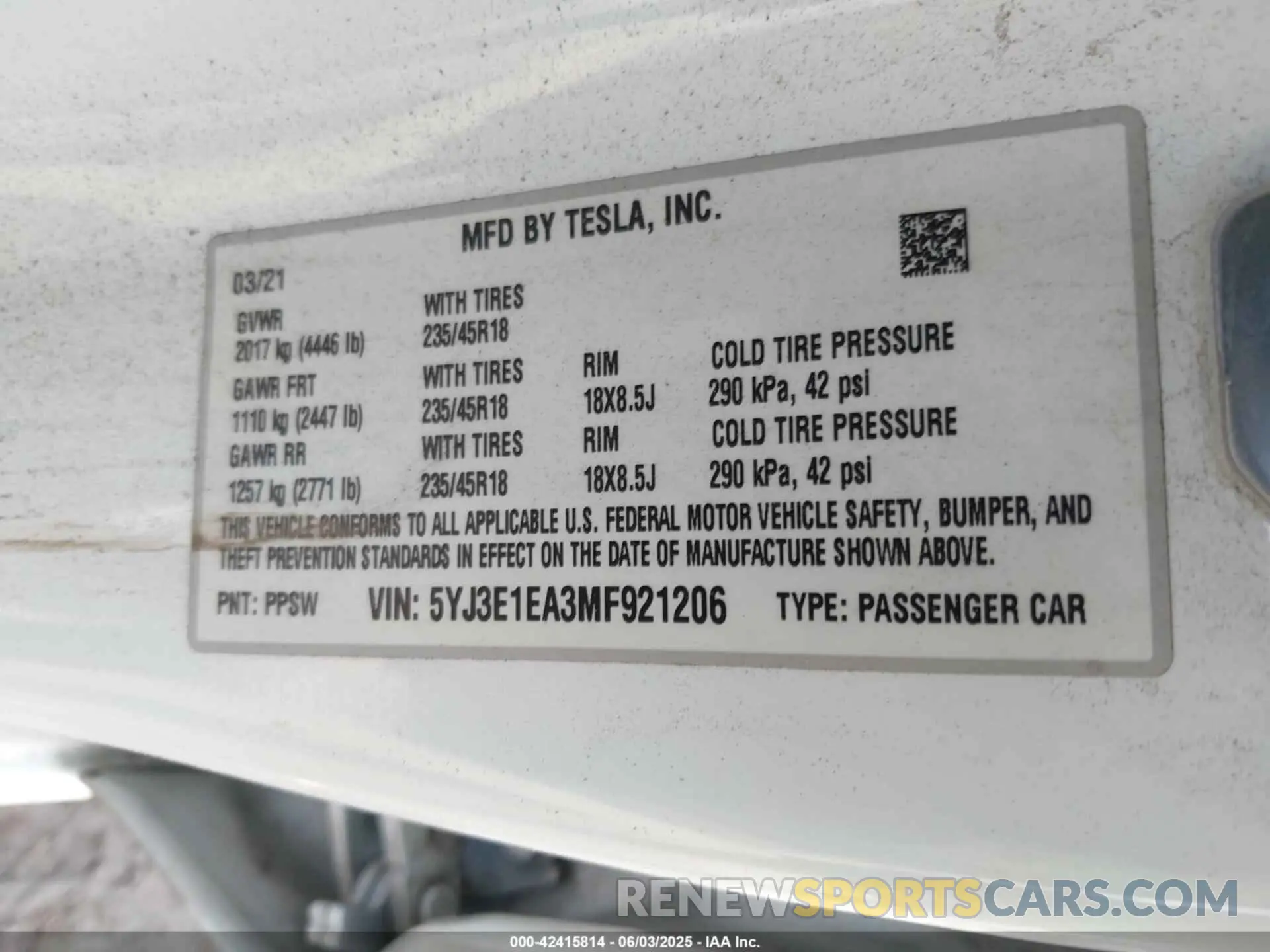 9 Photograph of a damaged car 5YJ3E1EA3MF921206 TESLA MODEL 3 2021