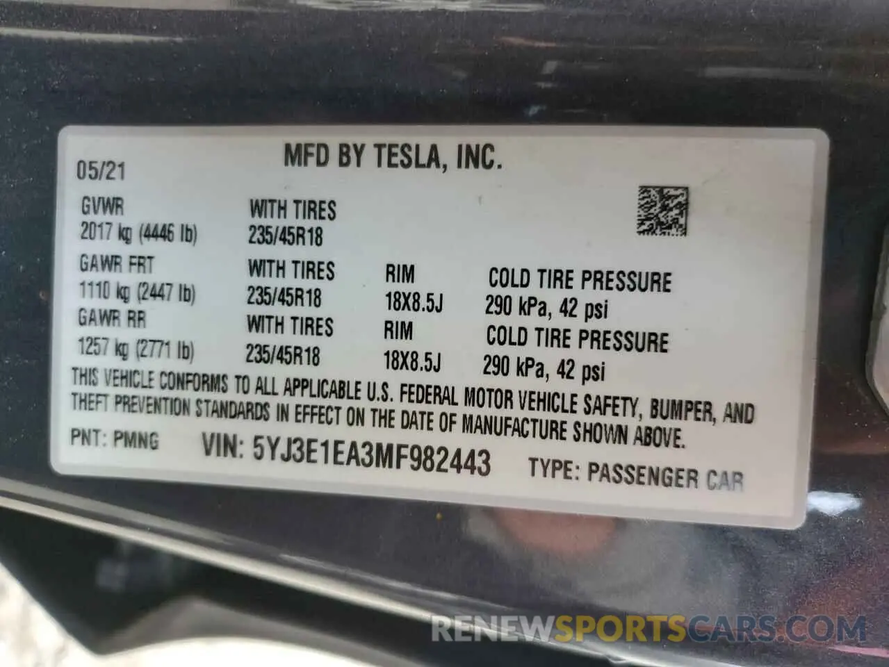 12 Photograph of a damaged car 5YJ3E1EA3MF982443 TESLA MODEL 3 2021