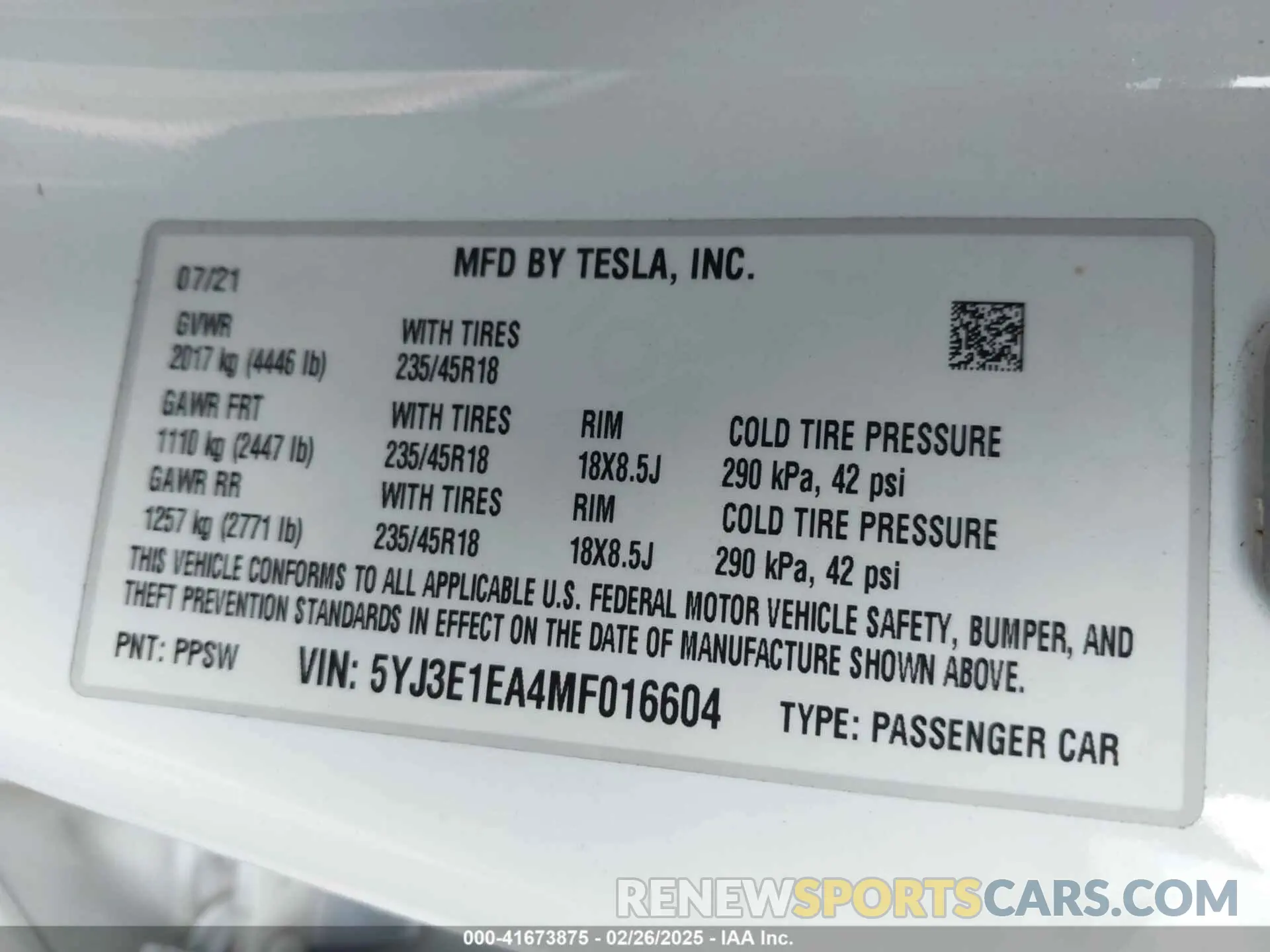 9 Photograph of a damaged car 5YJ3E1EA4MF016604 TESLA MODEL 3 2021