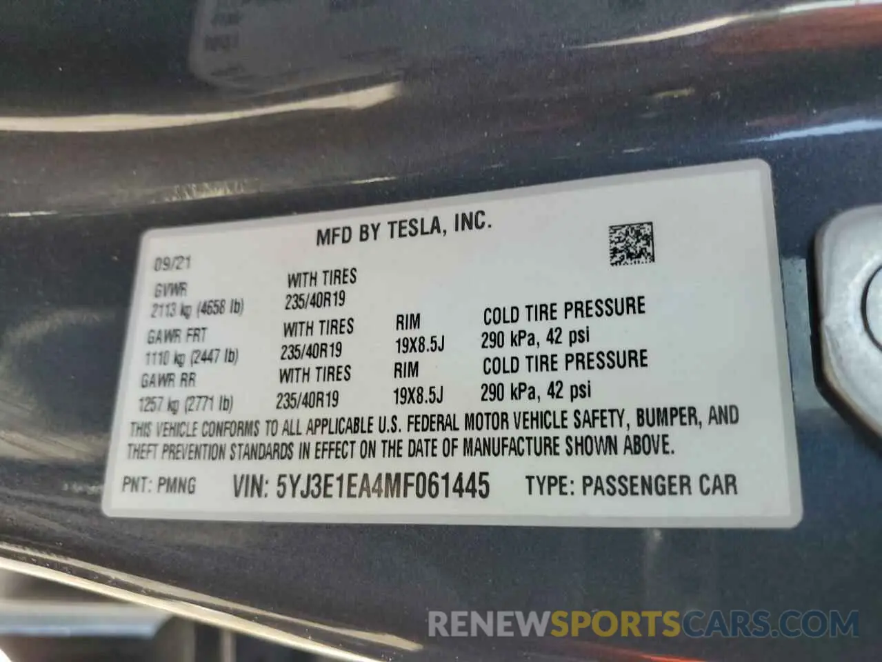 12 Photograph of a damaged car 5YJ3E1EA4MF061445 TESLA MODEL 3 2021