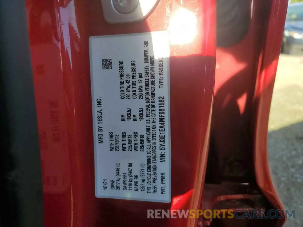 13 Photograph of a damaged car 5YJ3E1EA4MF081582 TESLA MODEL 3 2021