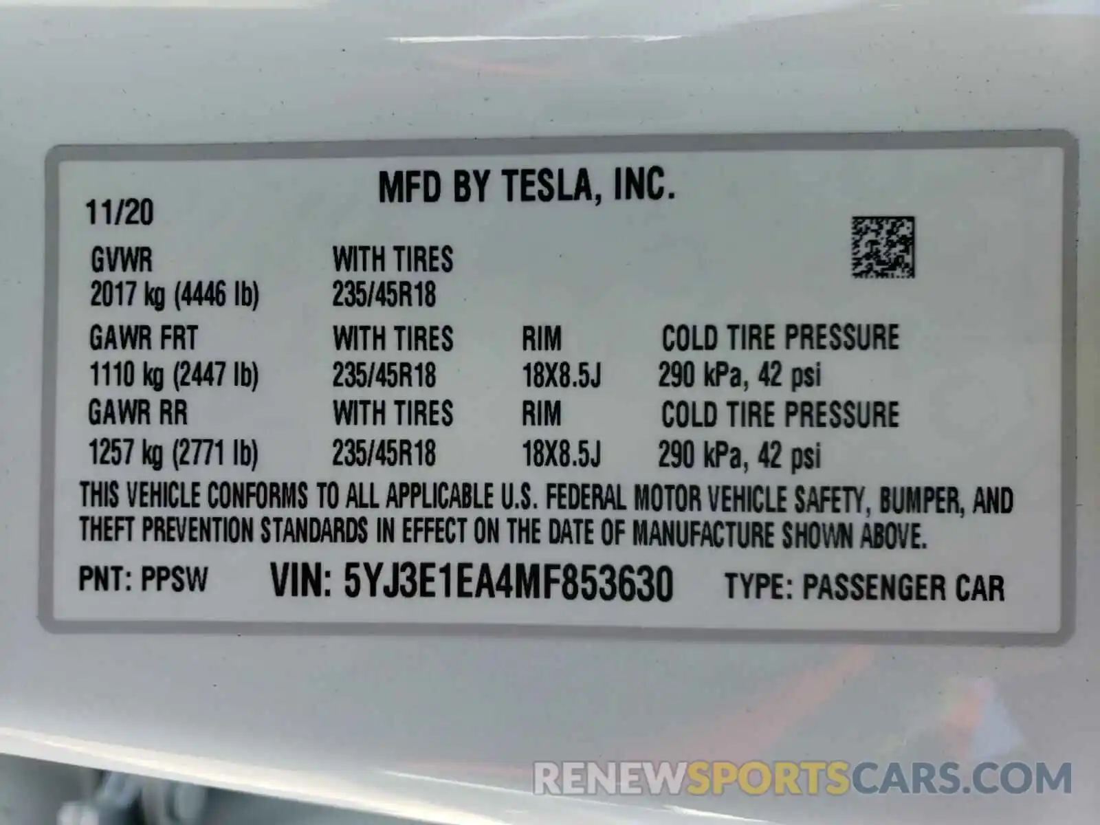 10 Photograph of a damaged car 5YJ3E1EA4MF853630 TESLA MODEL 3 2021