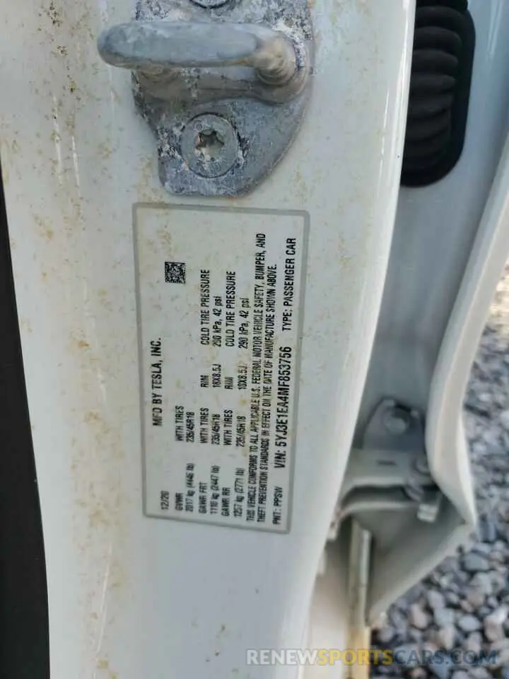 13 Photograph of a damaged car 5YJ3E1EA4MF853756 TESLA MODEL 3 2021