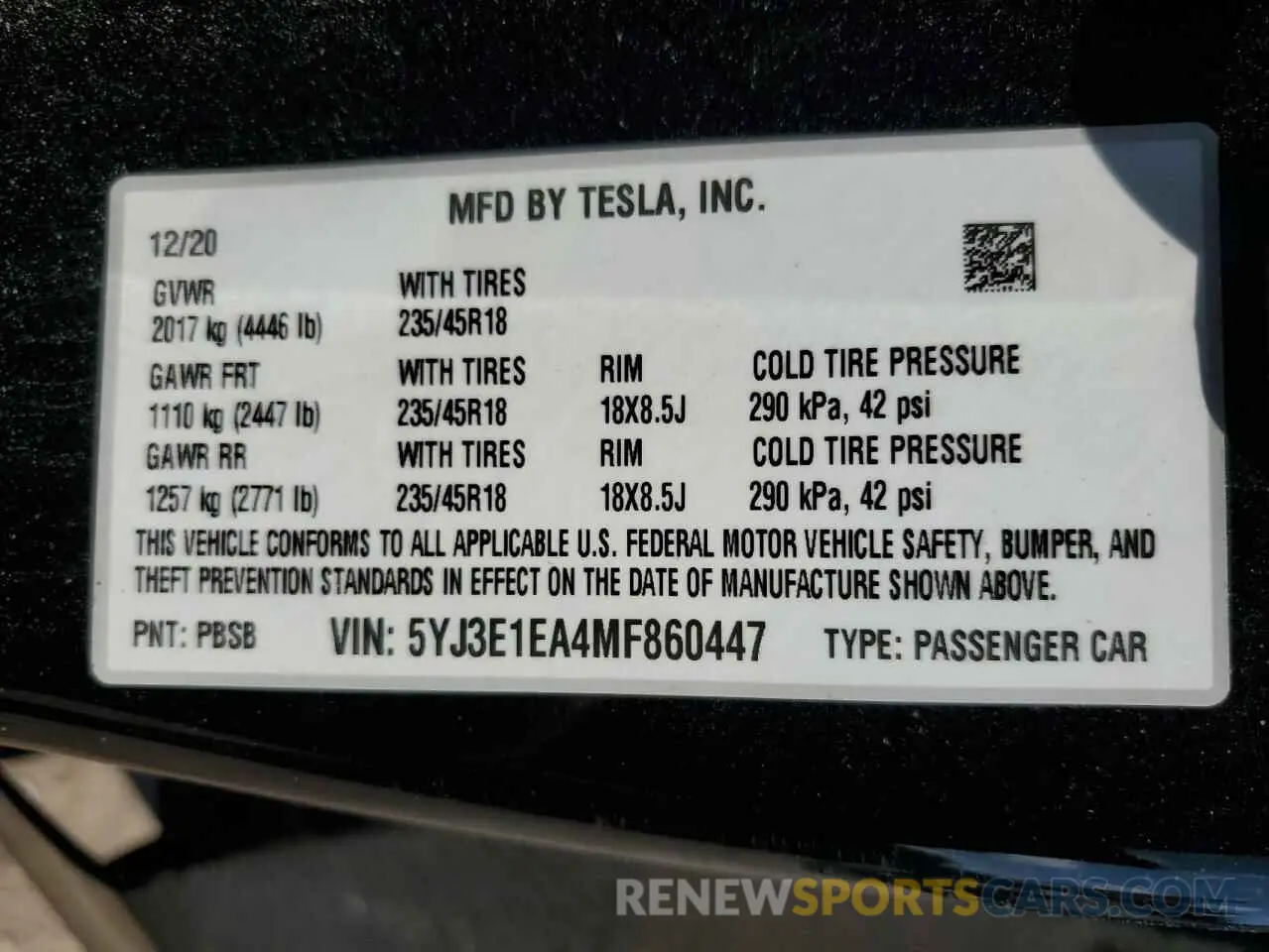12 Photograph of a damaged car 5YJ3E1EA4MF860447 TESLA MODEL 3 2021