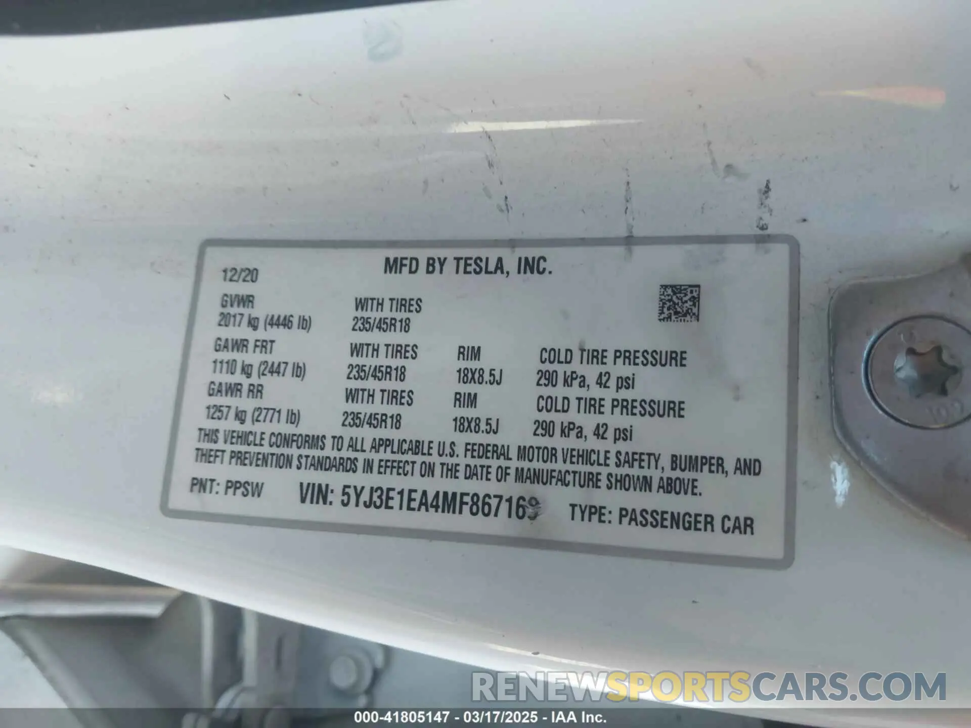9 Photograph of a damaged car 5YJ3E1EA4MF867169 TESLA MODEL 3 2021
