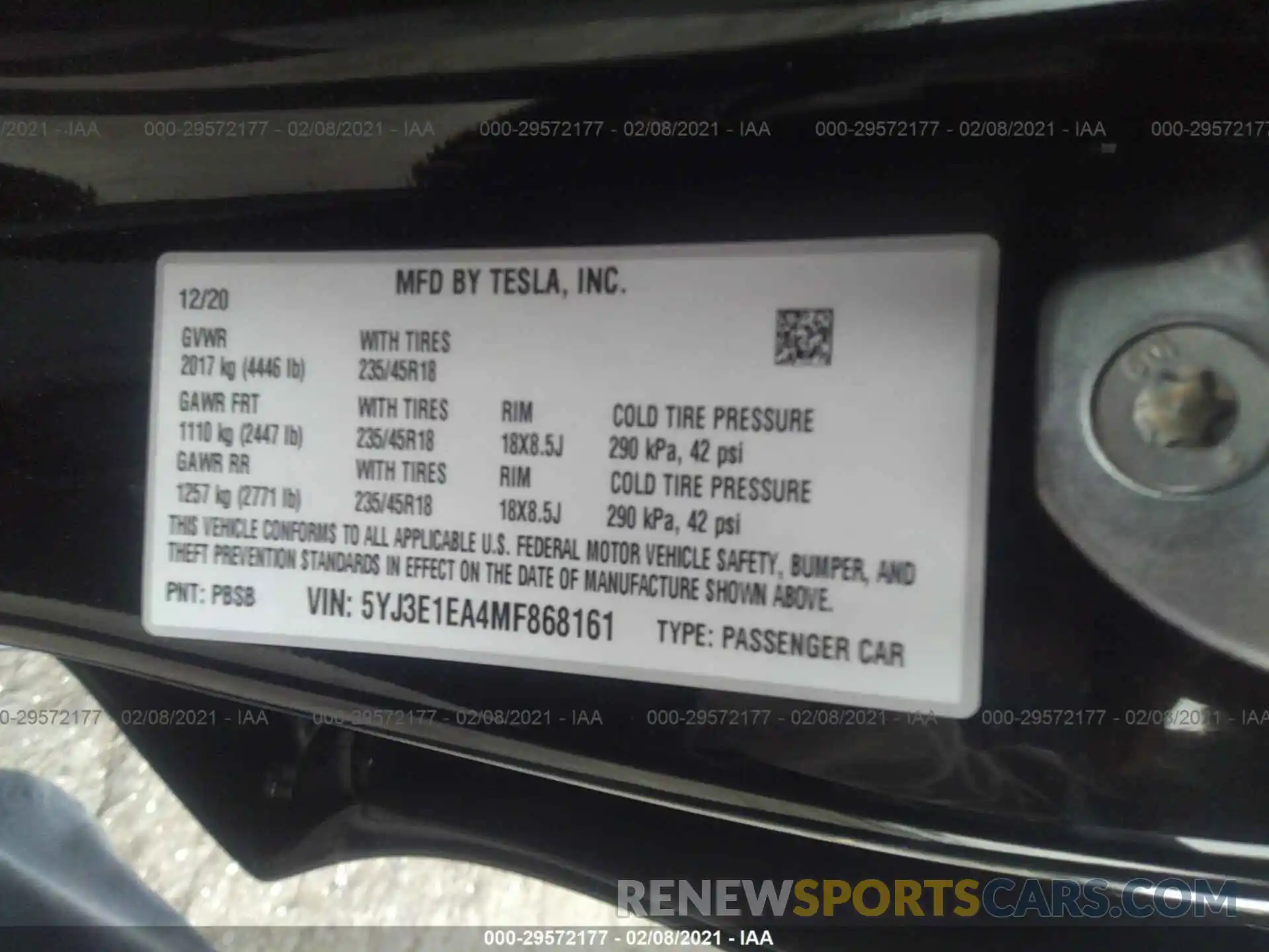 9 Photograph of a damaged car 5YJ3E1EA4MF868161 TESLA MODEL 3 2021