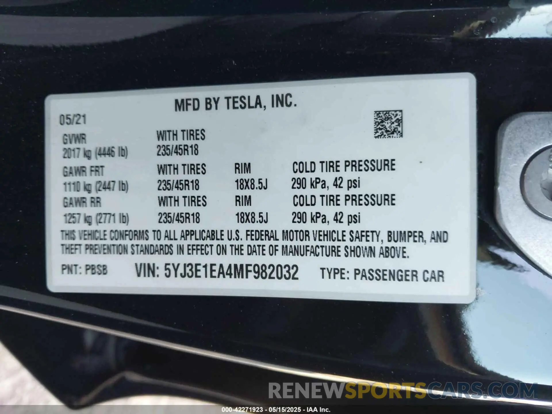 9 Photograph of a damaged car 5YJ3E1EA4MF982032 TESLA MODEL 3 2021
