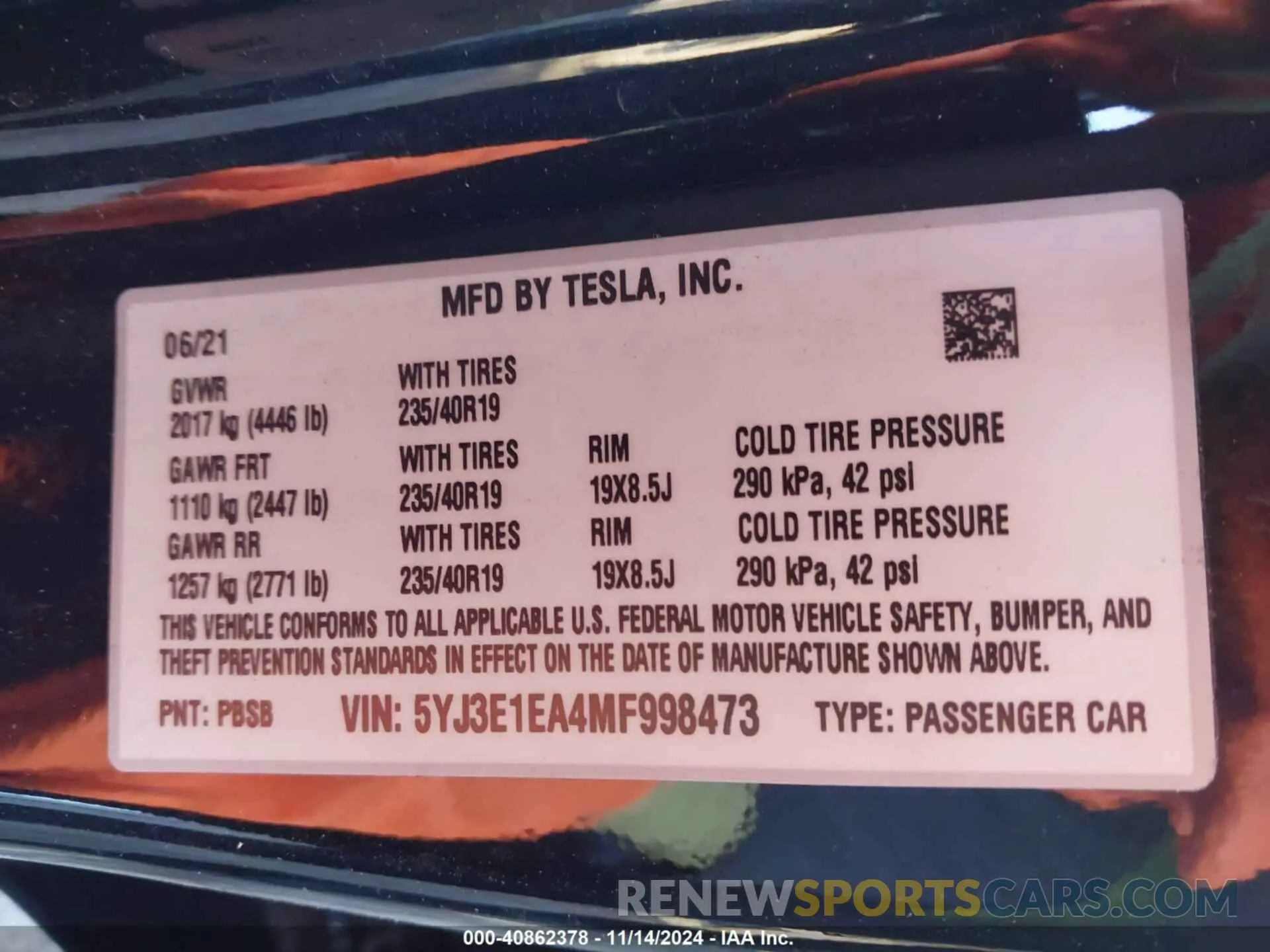 9 Photograph of a damaged car 5YJ3E1EA4MF998473 TESLA MODEL 3 2021
